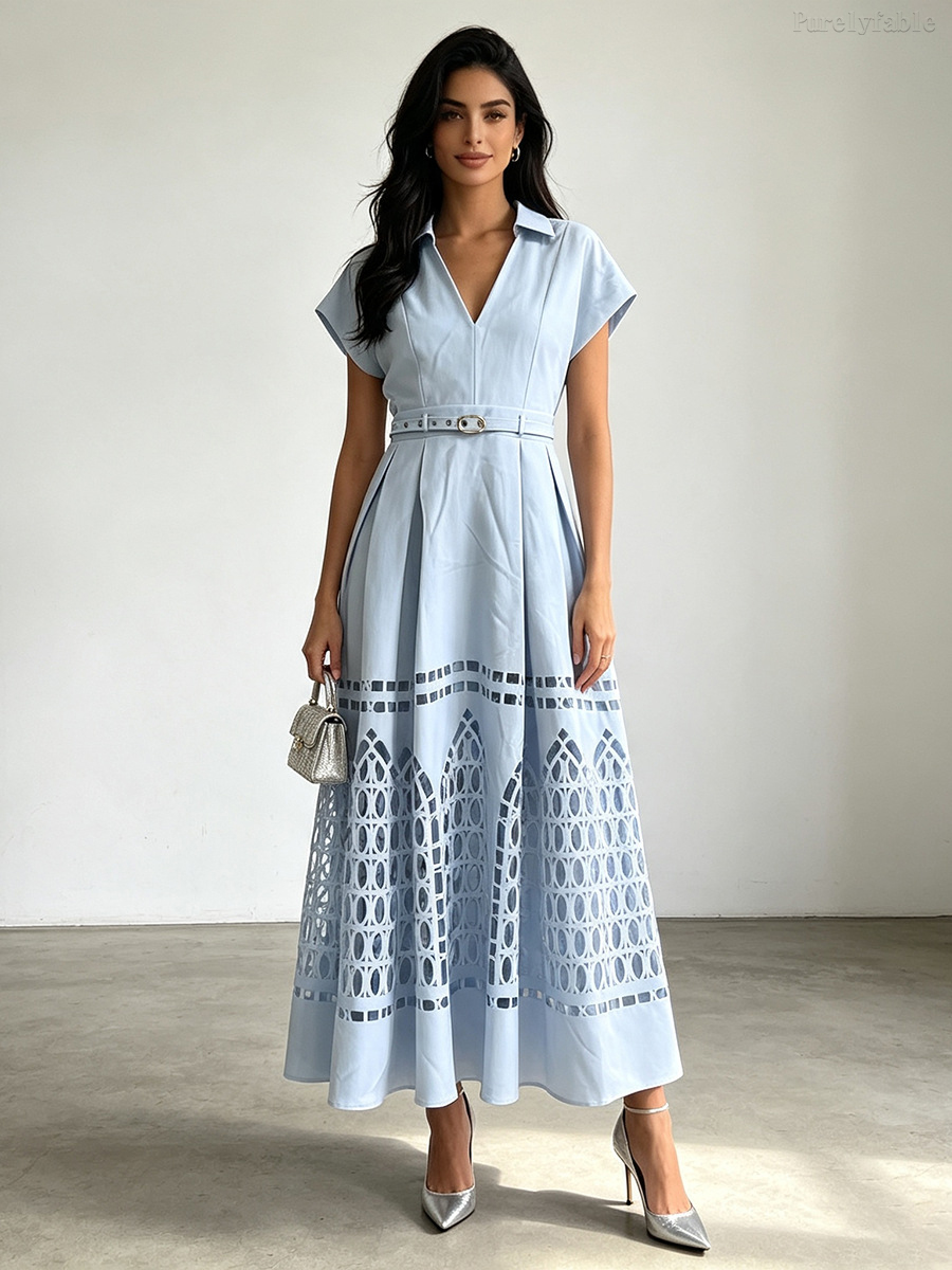 Beatrice Purple High-Waisted Hollow-Out Long Dress