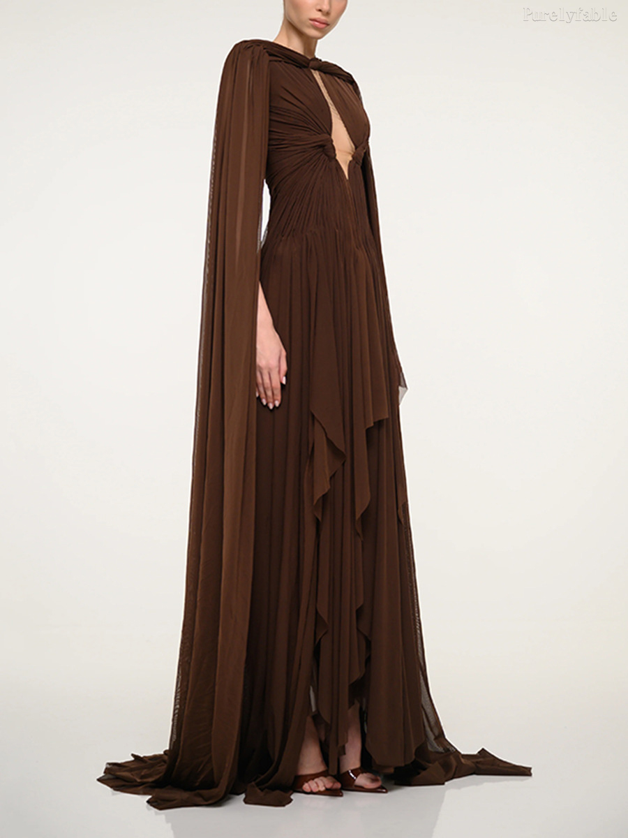 Sienna Coffee-Colored Cape-Style Shawl Dress