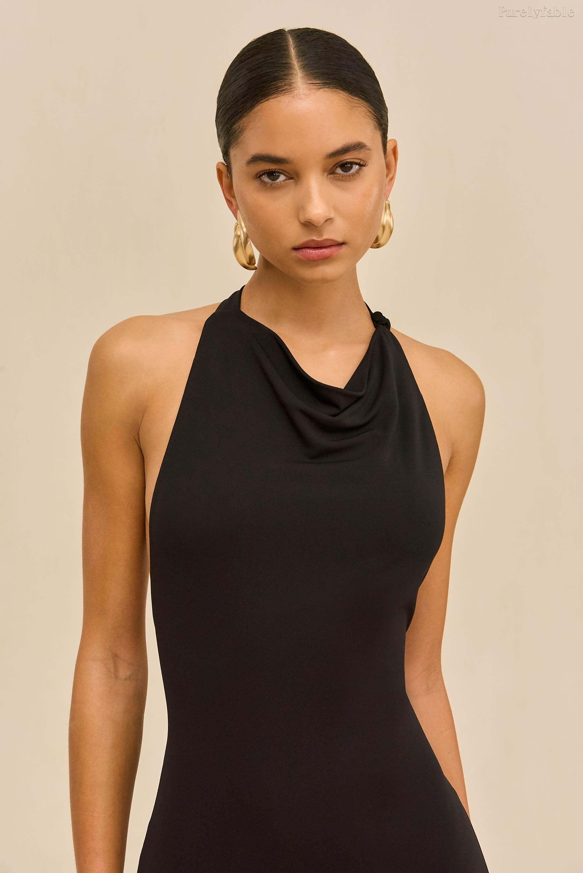 Eden Black Halter Backless Draped Long Dress