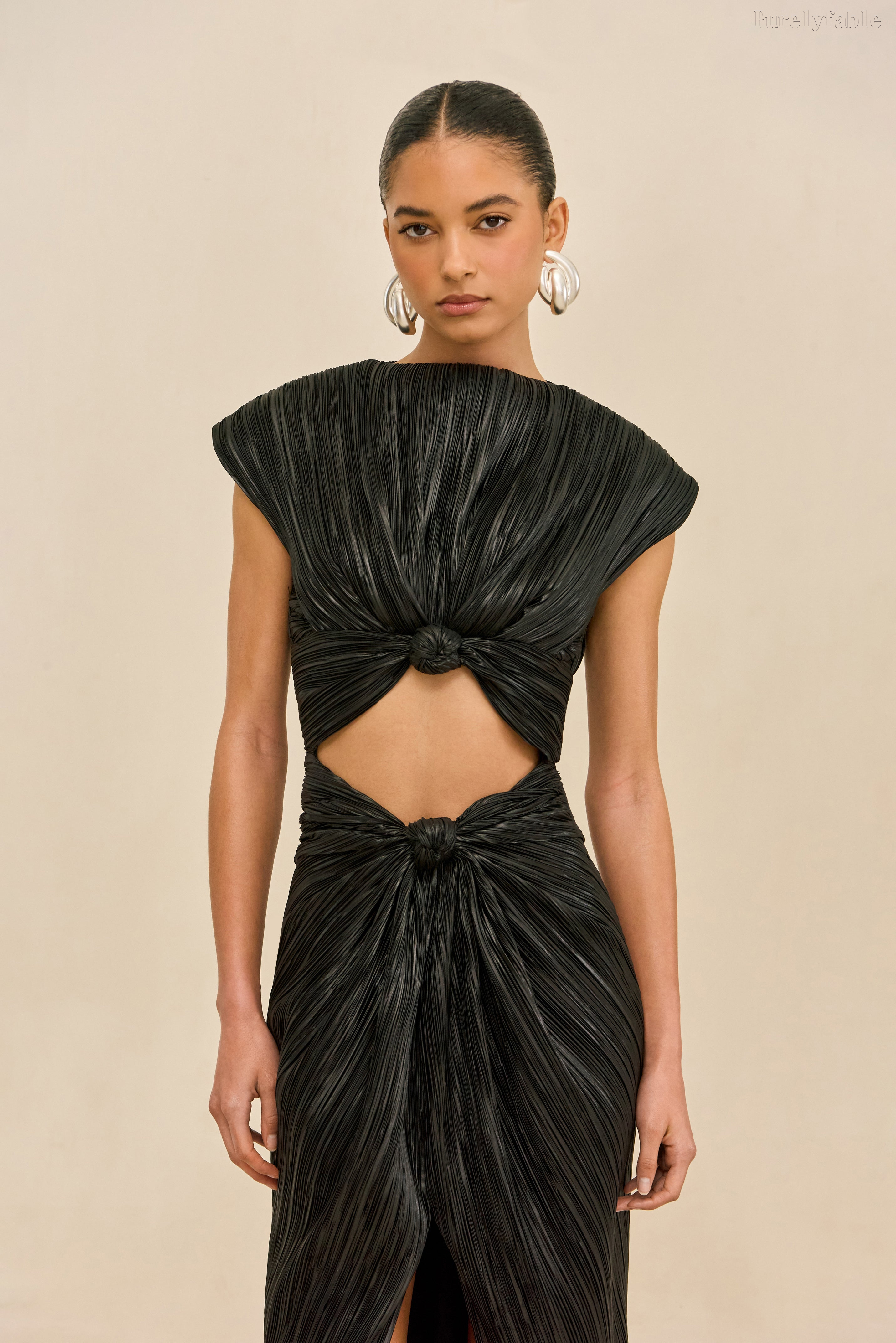 Eden Black Halter-Neck Open-Front Midi-Length Dress