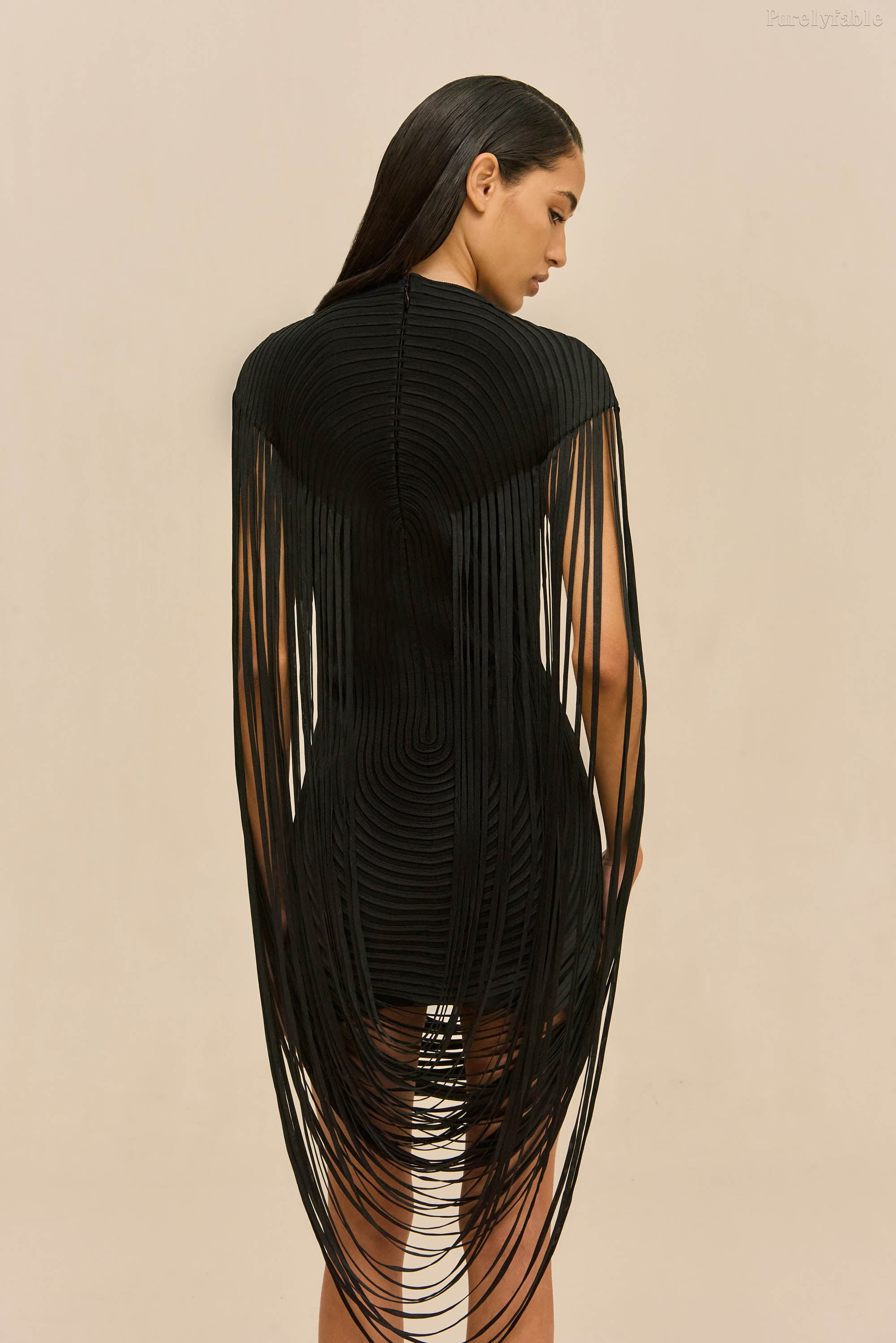 Evelina Black Half-Neckline Tight-Fitting Short Dress