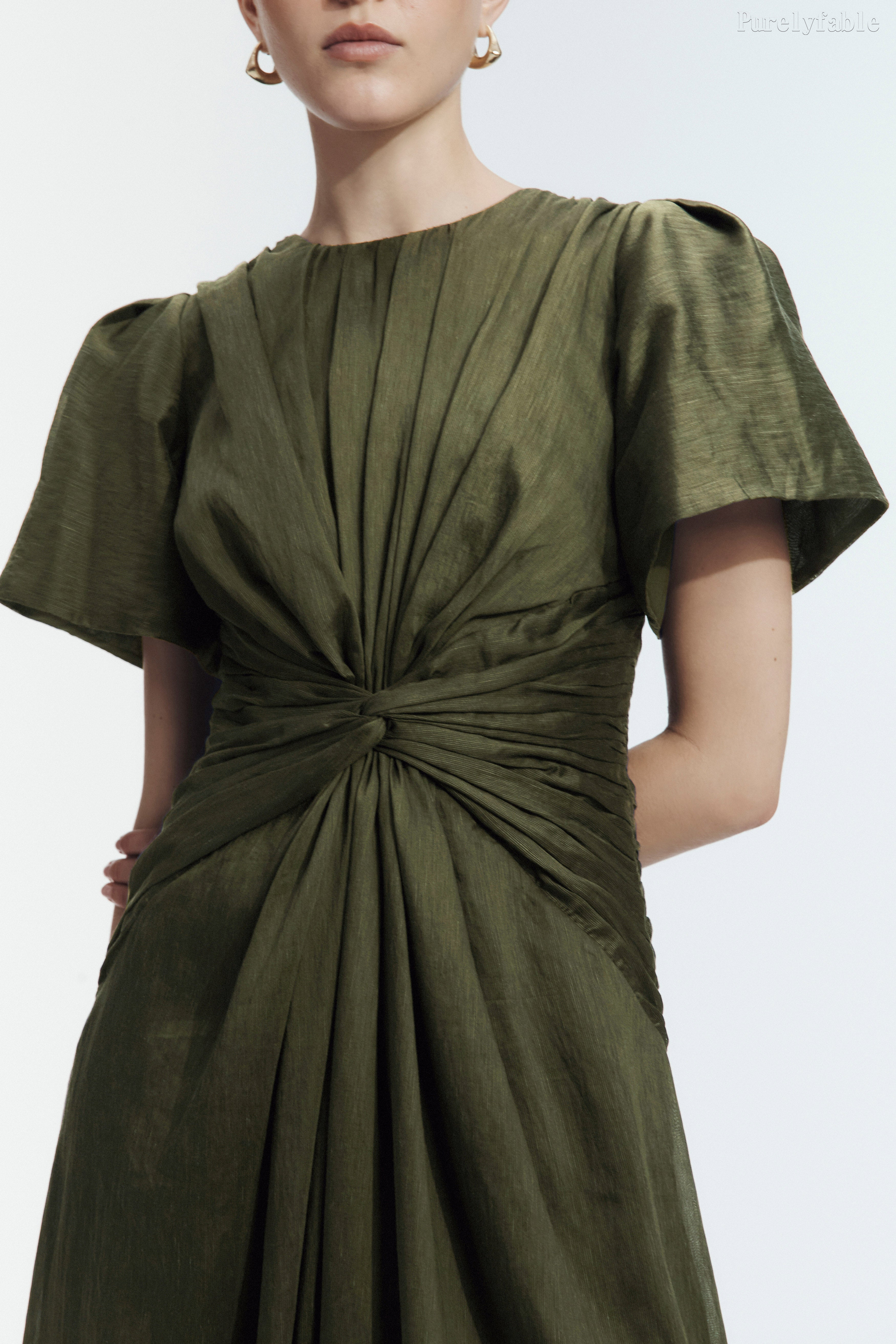 Hazel Dark Green Round-Neck Long Dress