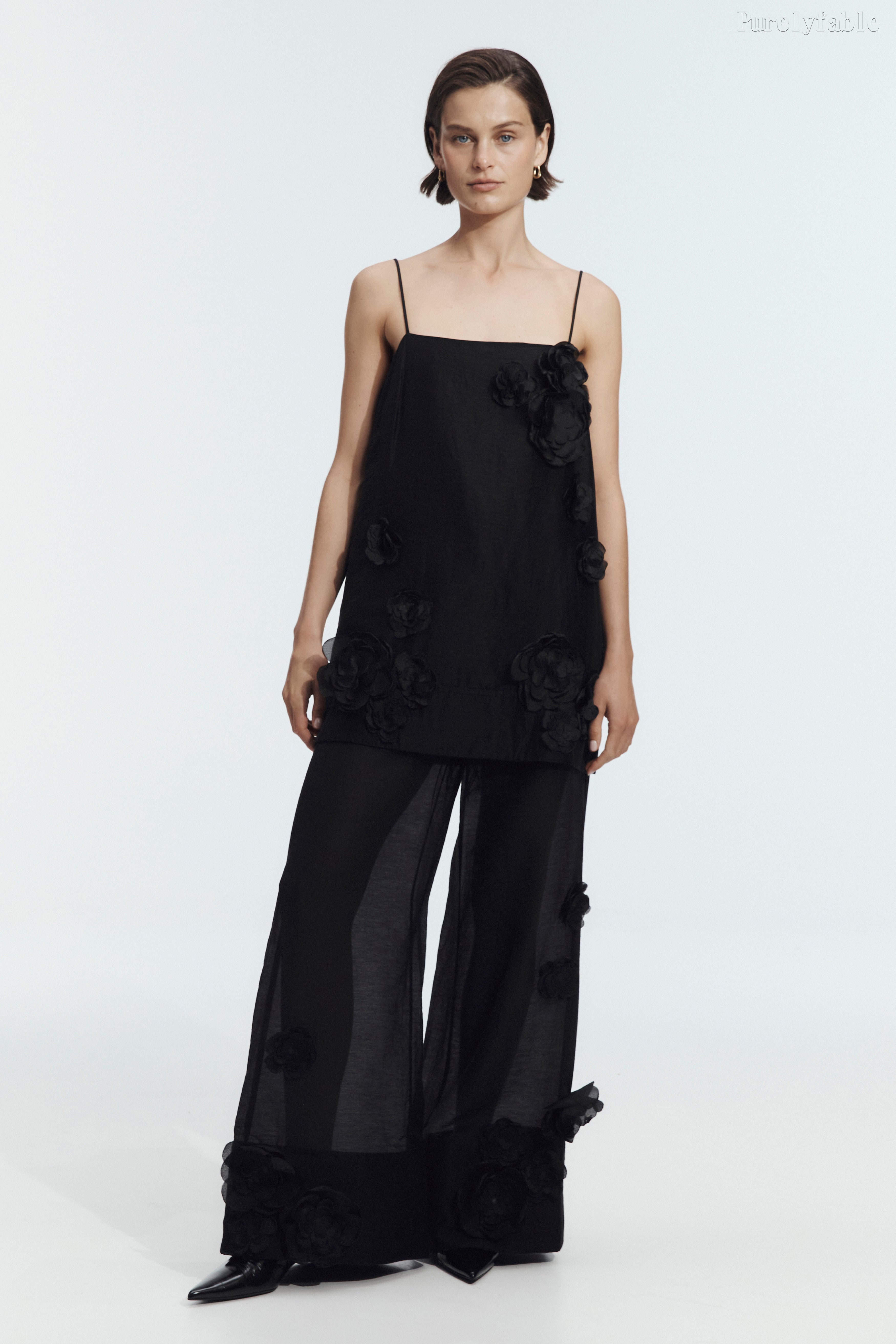 Giana Black Long Pants With Thin Shoulder Straps Set Of Two Pieces
