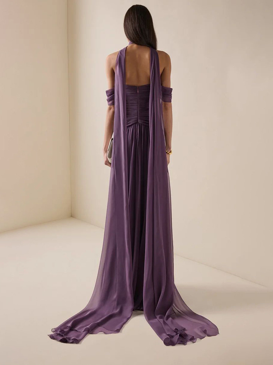 Giselle Purple Halter-Neck Draped Maxi Dress