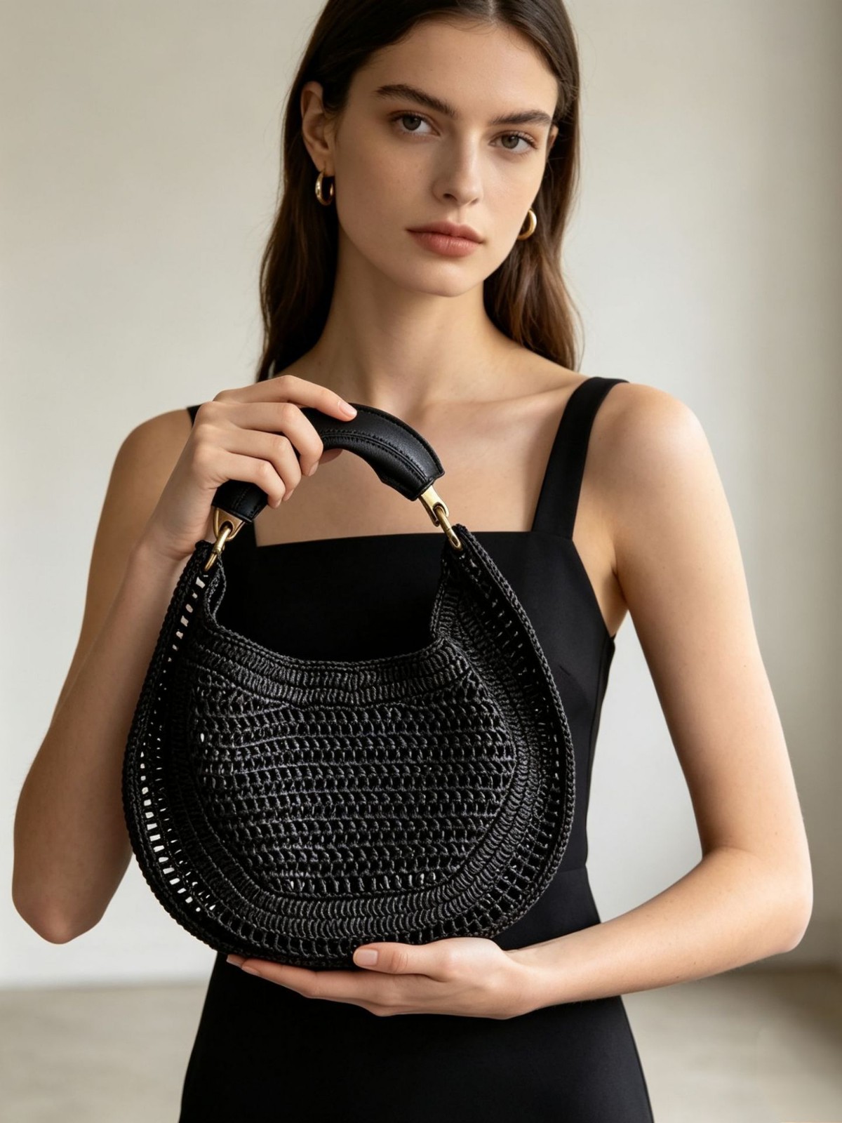 Blue Crescent-Shaped Cutout Handbag