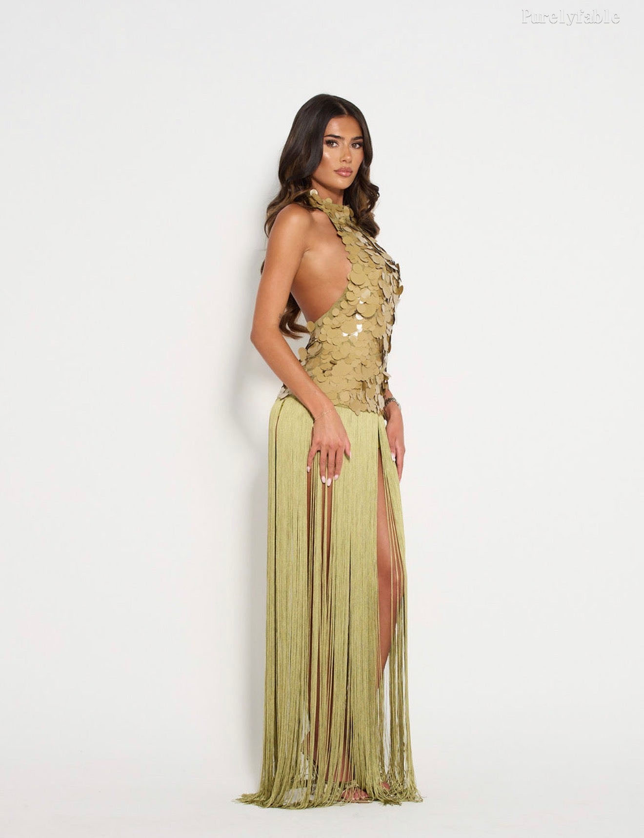 Aurora Green Sequined Halter Neck Backless Dress