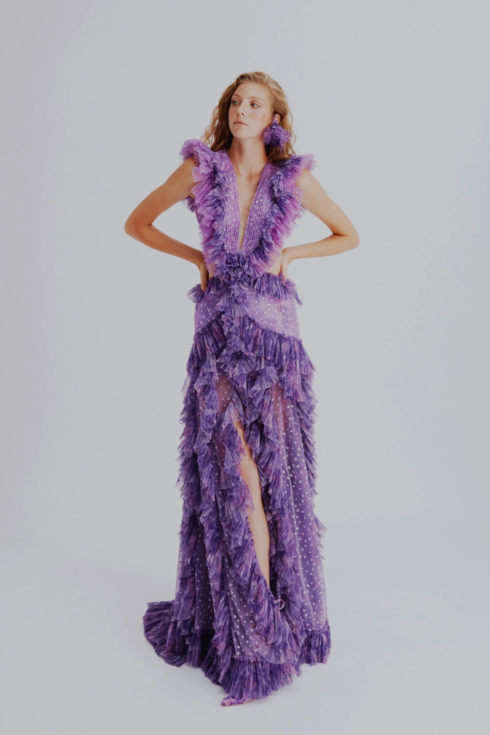 Katia Purple Ruffled Slit Maxi Dress
