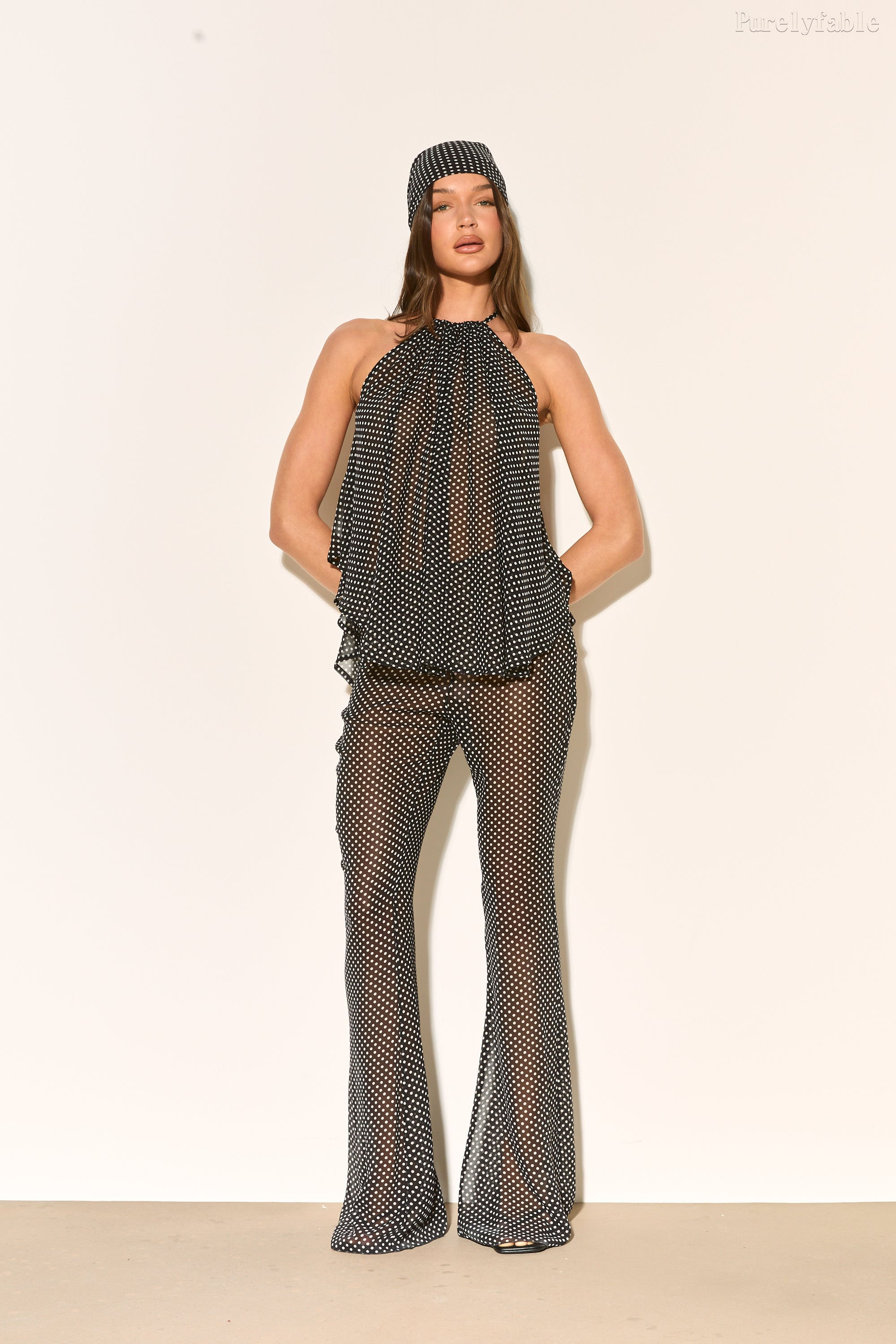 Eleanor Black Neck Hanging Pants Headscarf Three Piece Set