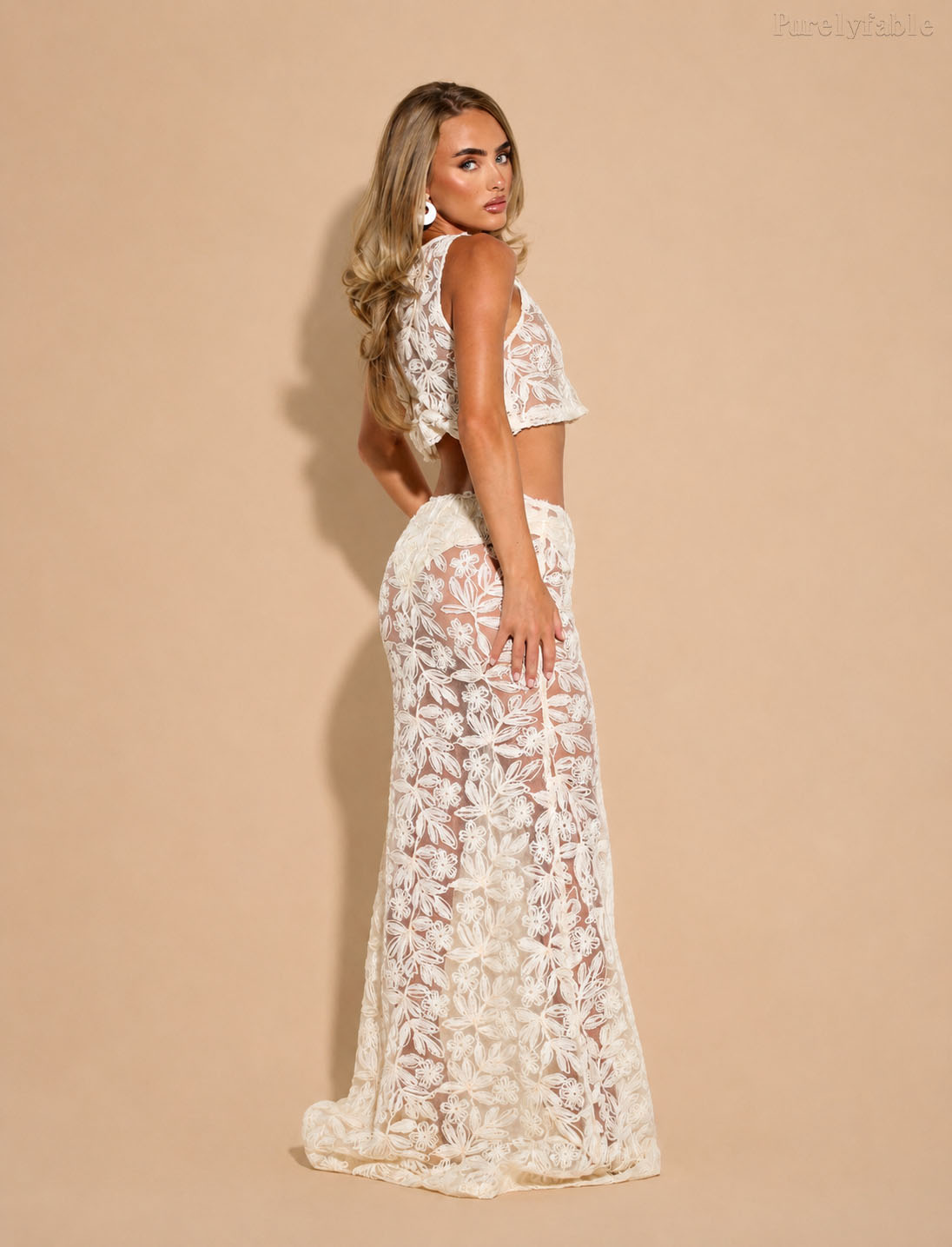 Anaya White Sleeveless High Neck Flared Skirt Two-Piece Set