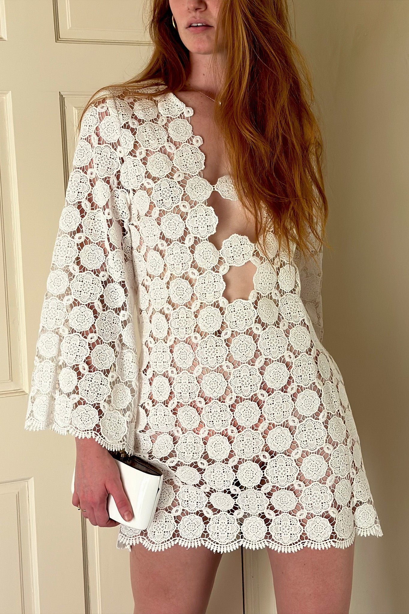 Antonella White Openwork Crochet Dress