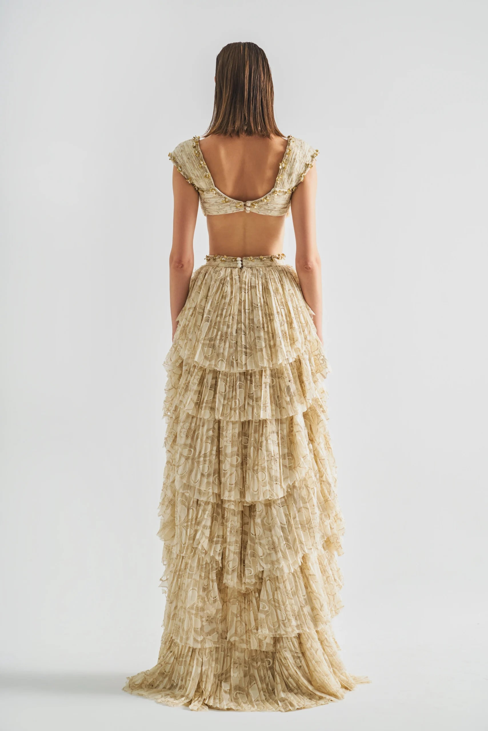 Charis Beige Openwork Layered Skirt