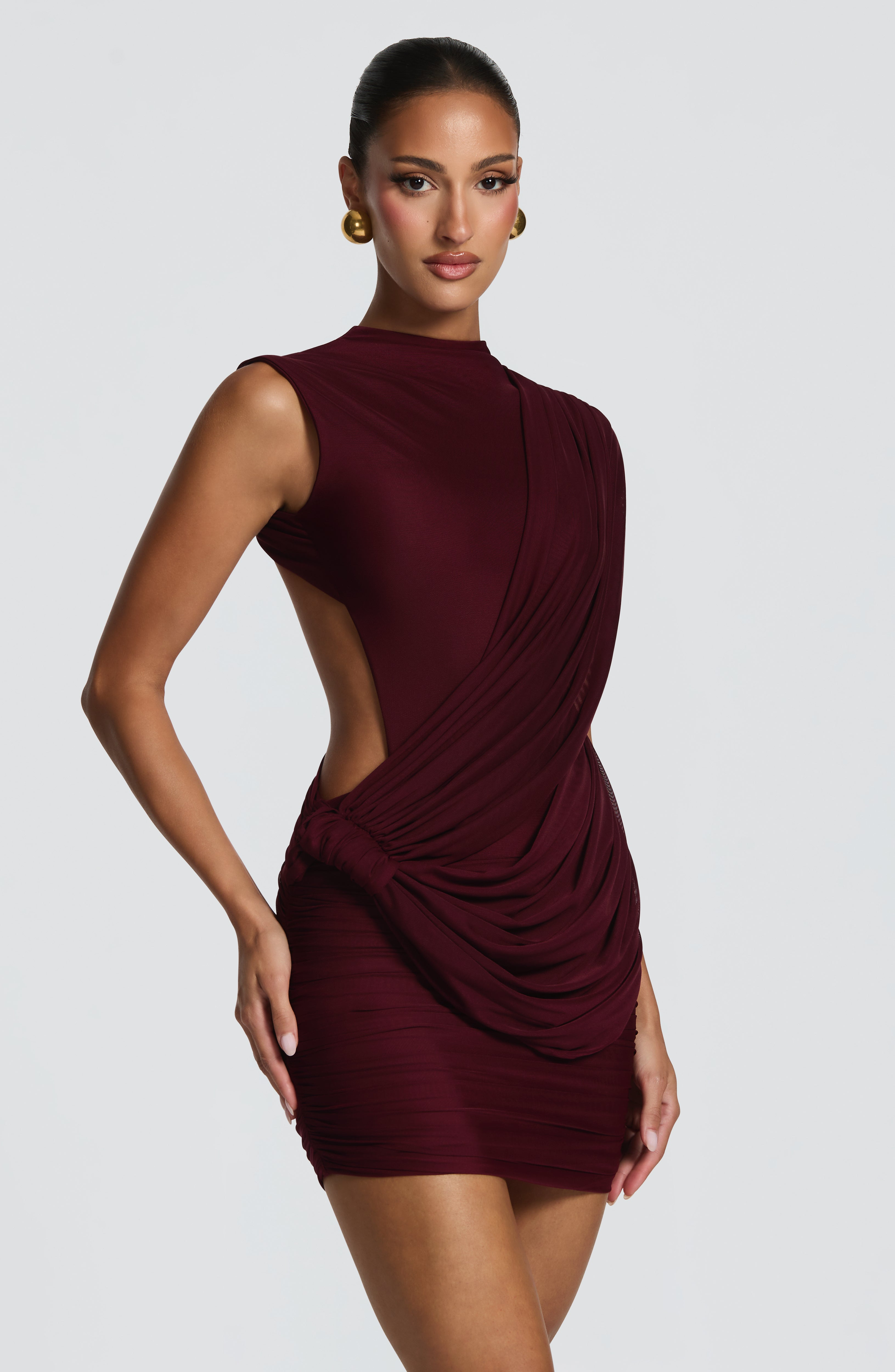 Camila Red Knotted Draped Mini Dress