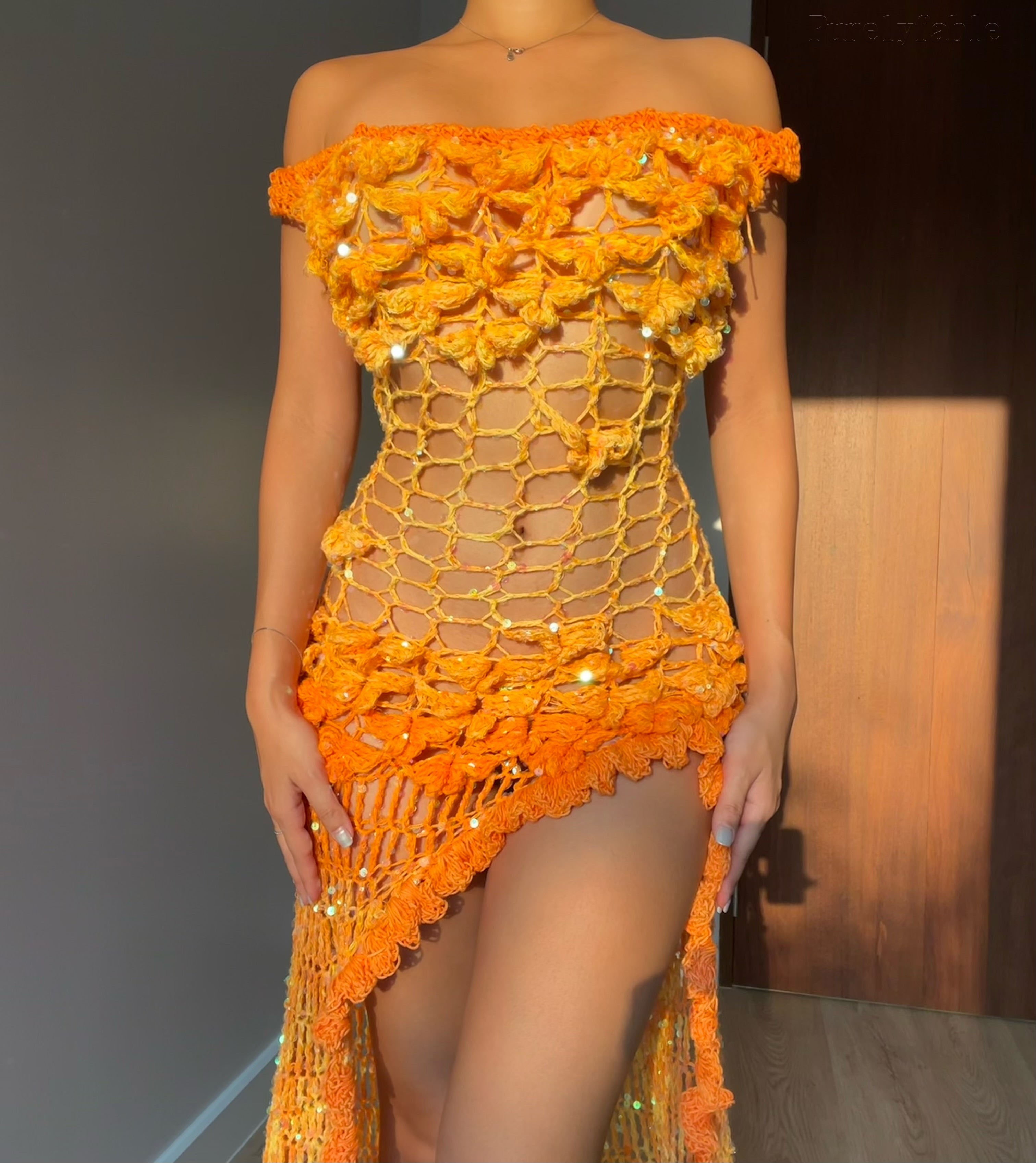 Liana Orange Sequin Mermaid Gown