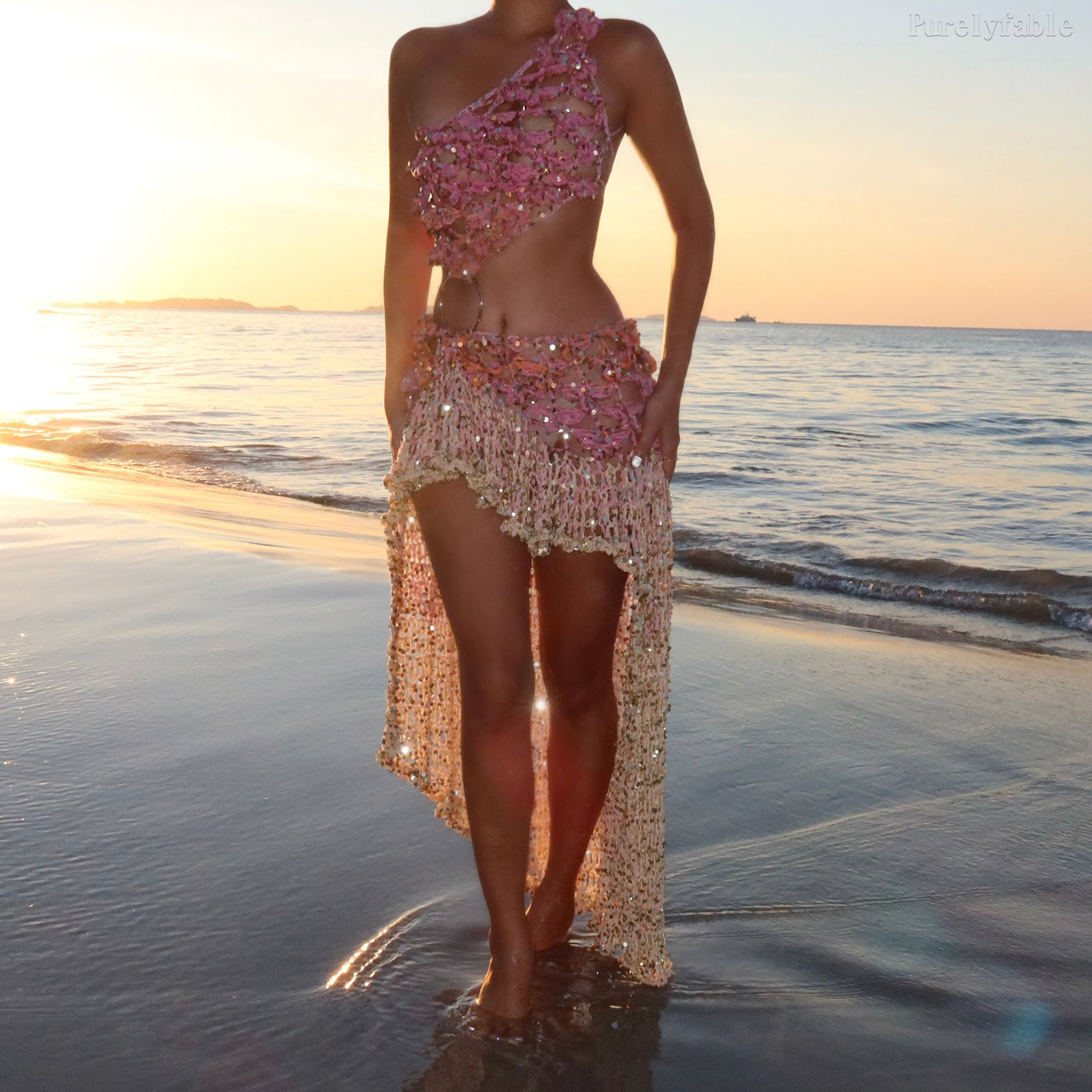 Brinley Pink Ombré Sequin Skirt Set