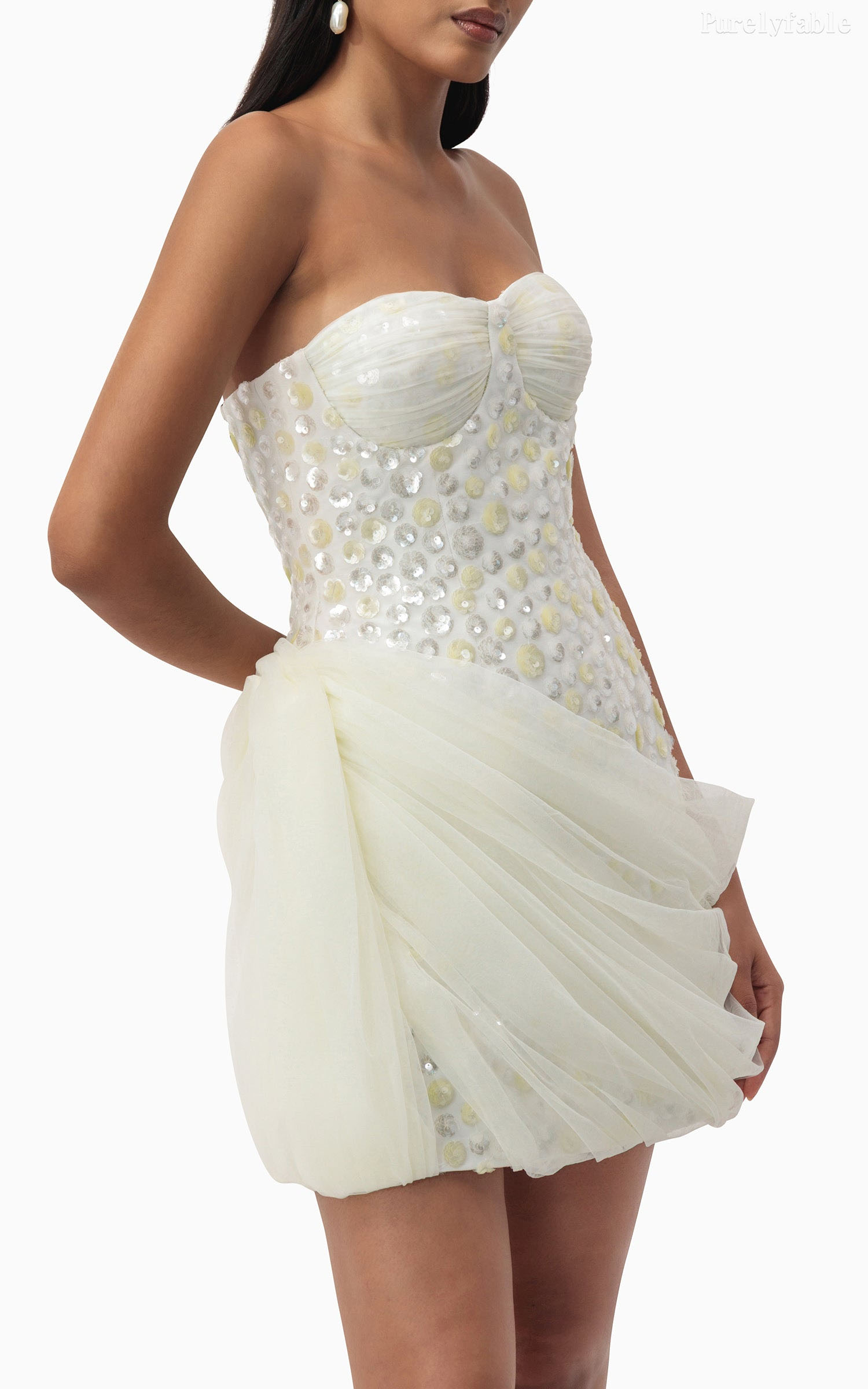 Natalia White Strapless Sequined Mini Dress