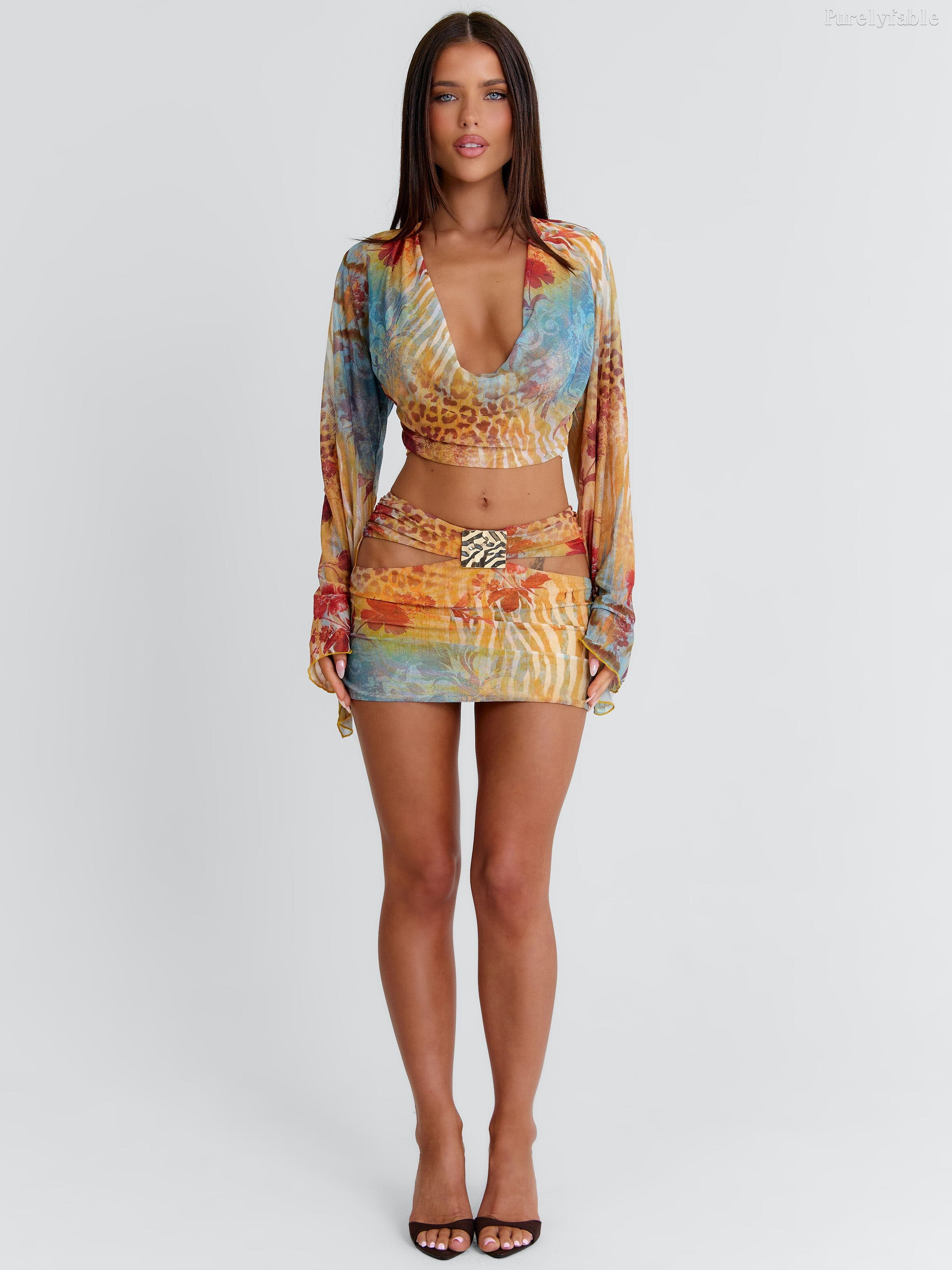Eulalia Printed Cowl-Neck Dress Set