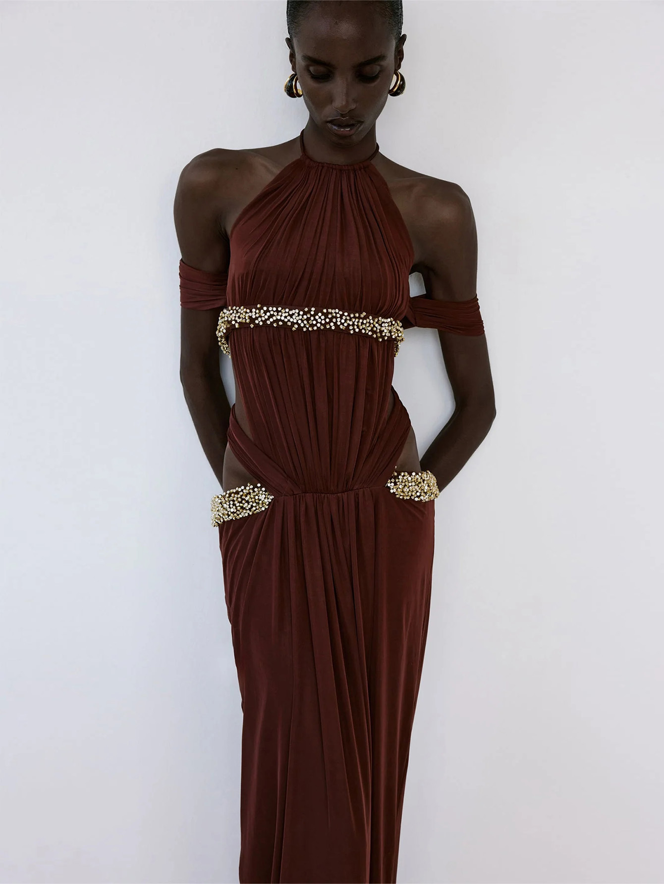 Evanna Deep Red Pleated Flowing Dress