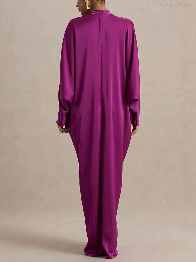 Victoria Purple Loose And Sexy Slit Pleated Dress