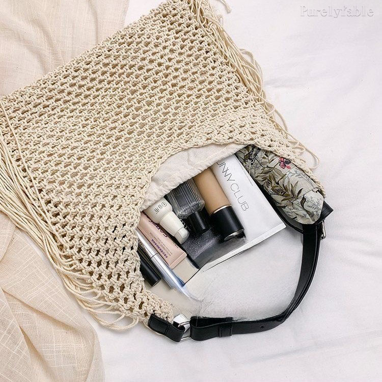 Coffee Colored Hollow Grass Woven Bag
