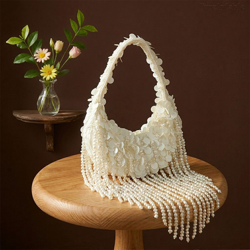 White Bead Shoulder Bag