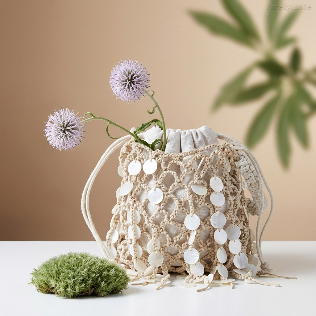 Rice White Glitter Bucket Bag