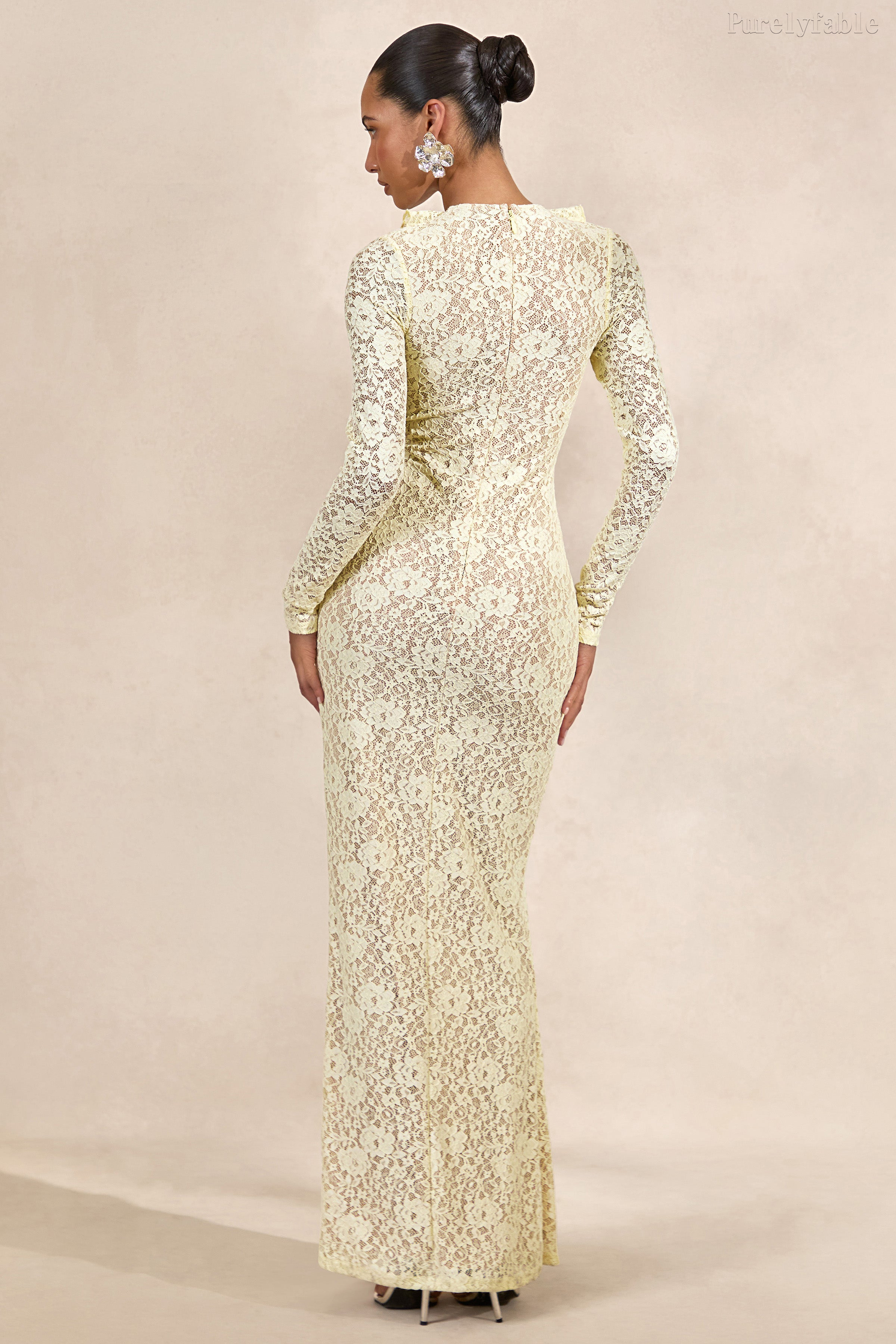 Vivianna Yellow Deep V-Neck Belled Long Dress