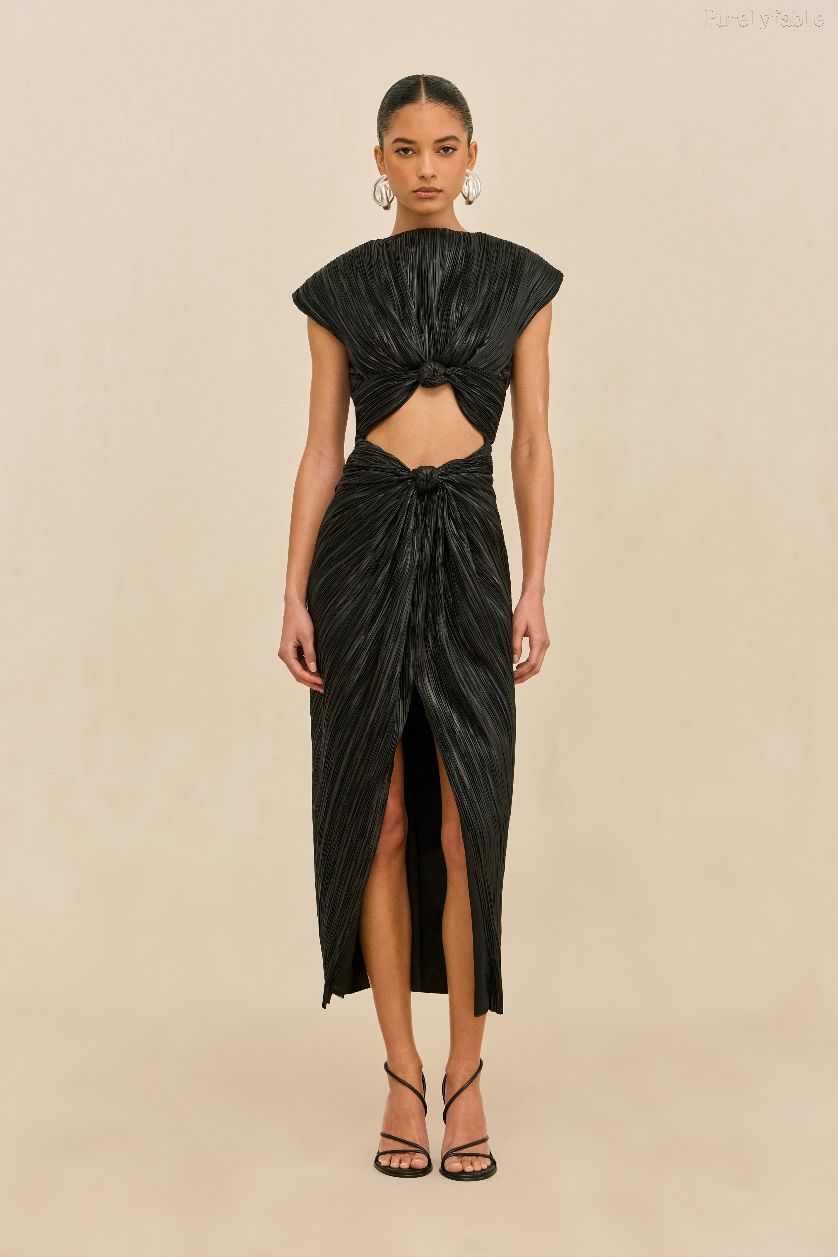 Eden Black Halter-Neck Open-Front Midi-Length Dress