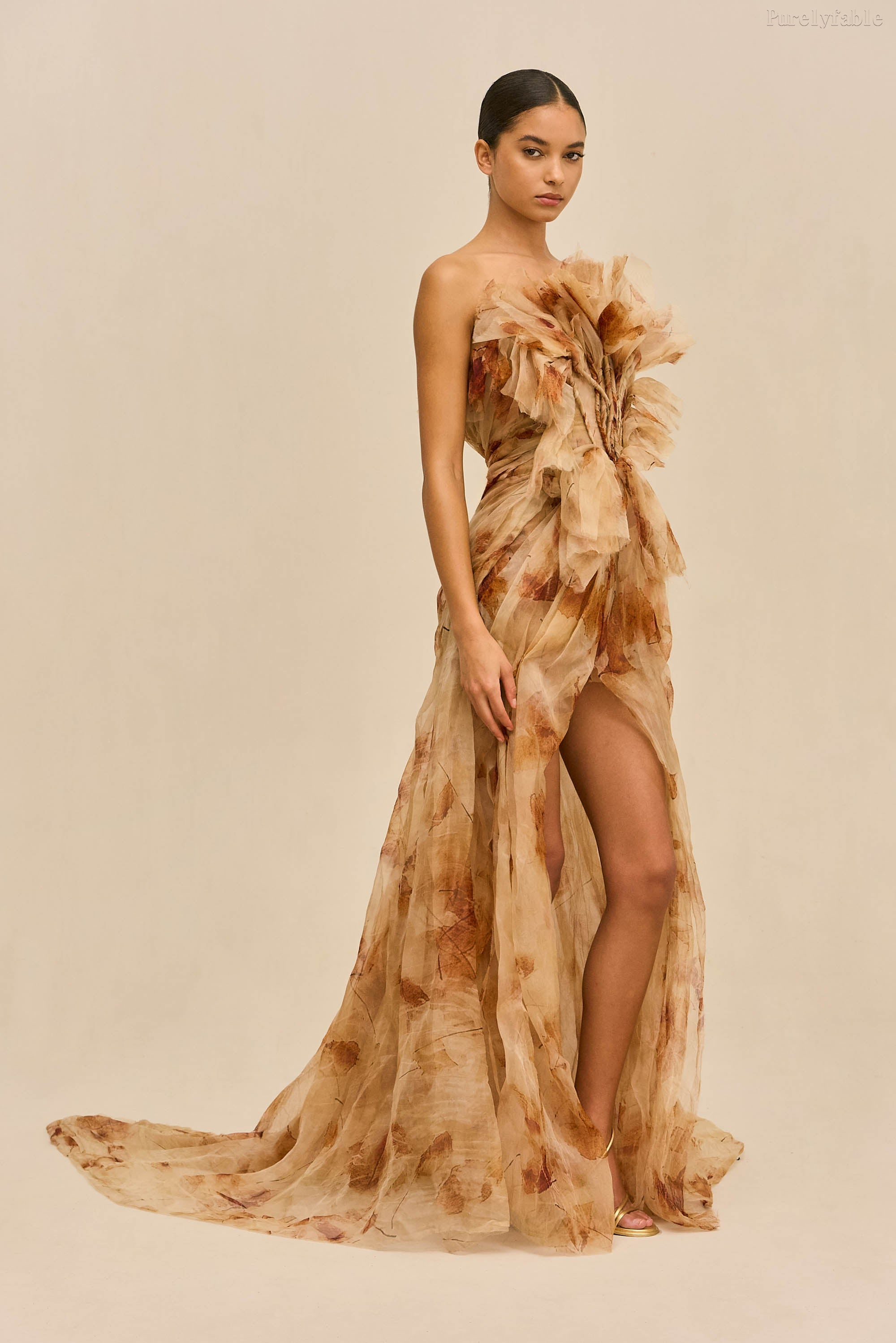 Elara Brown Sugar Strapless High-Waisted Floor-Length Dress