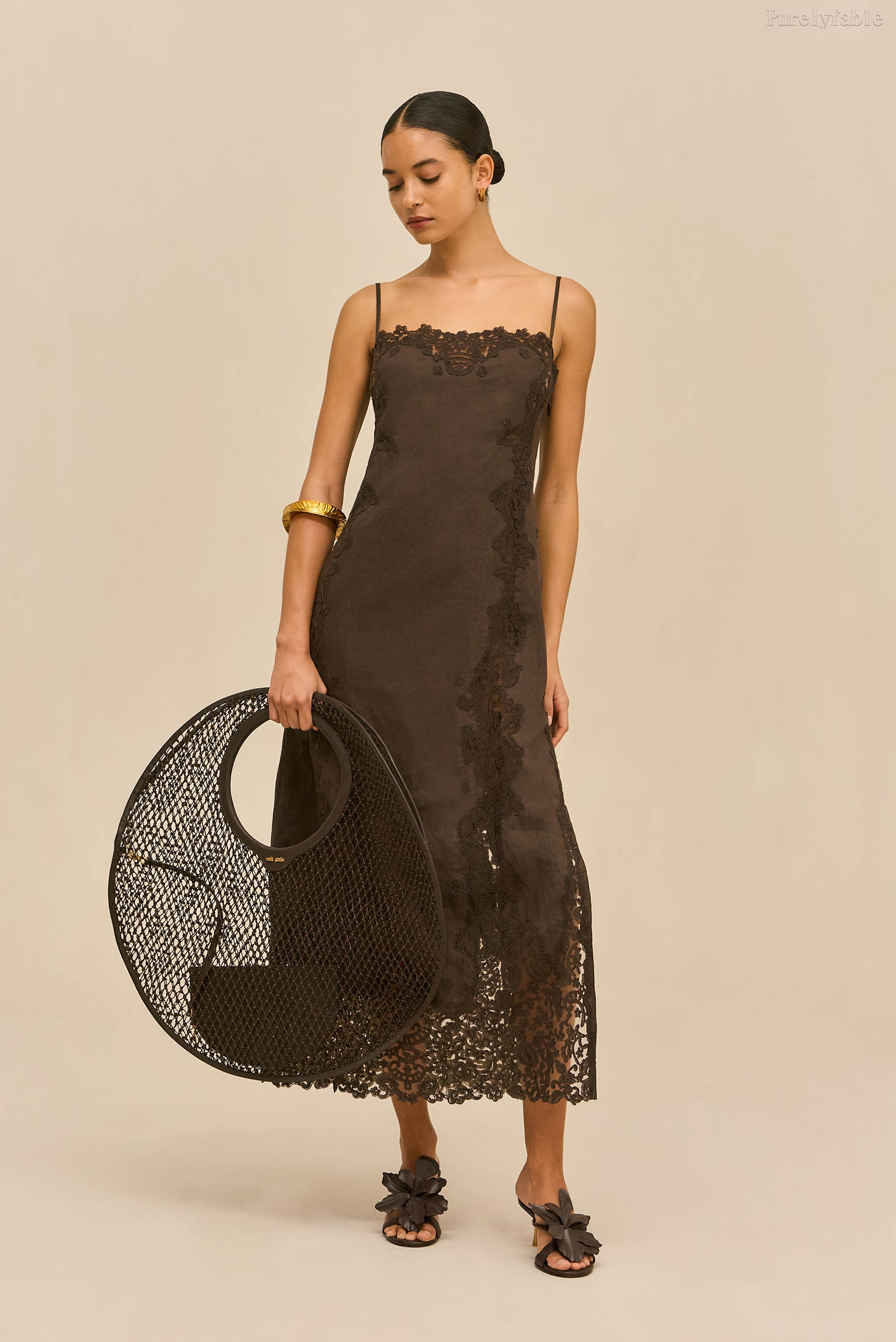 Elara Brown Color Round-Neck Strapless Long Dress