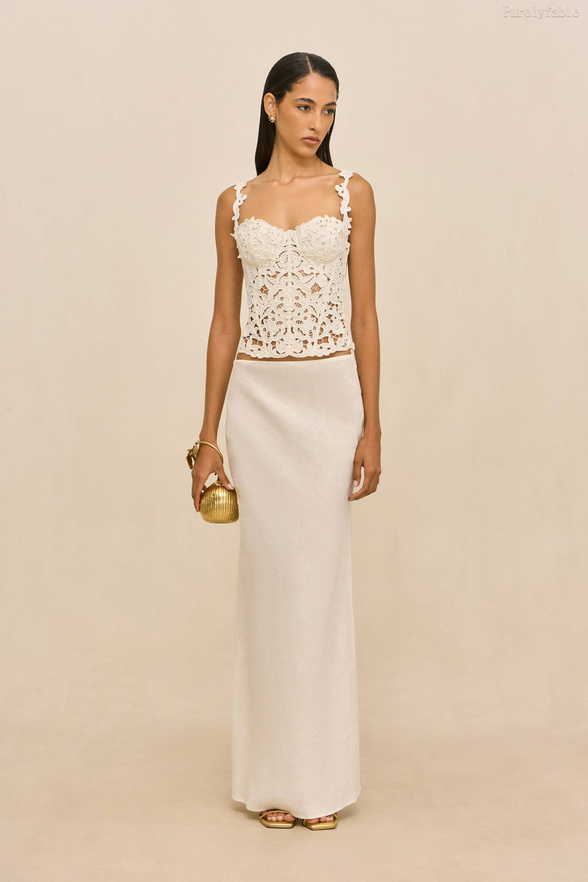 Evelina White Lace Short Strapless Fish Tail Long Set