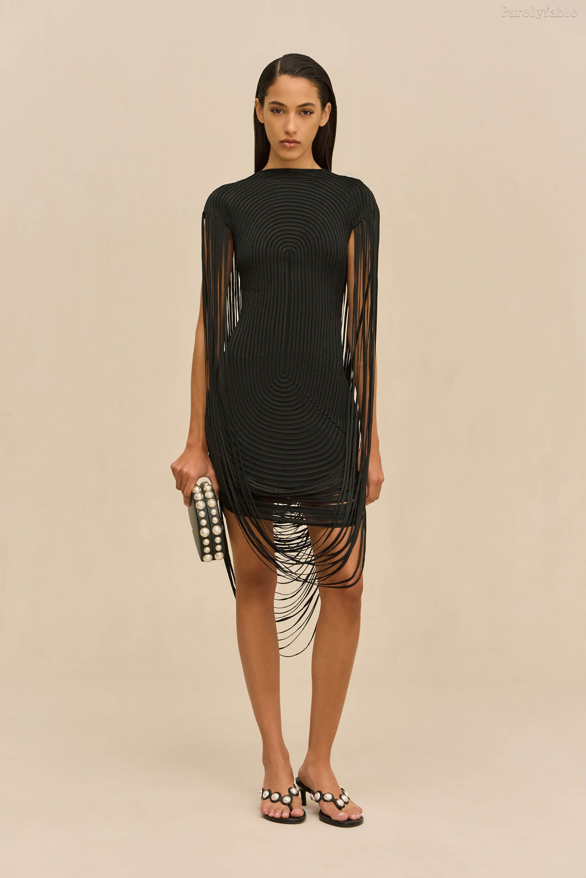 Evelina Black Half-Neckline Tight-Fitting Short Dress