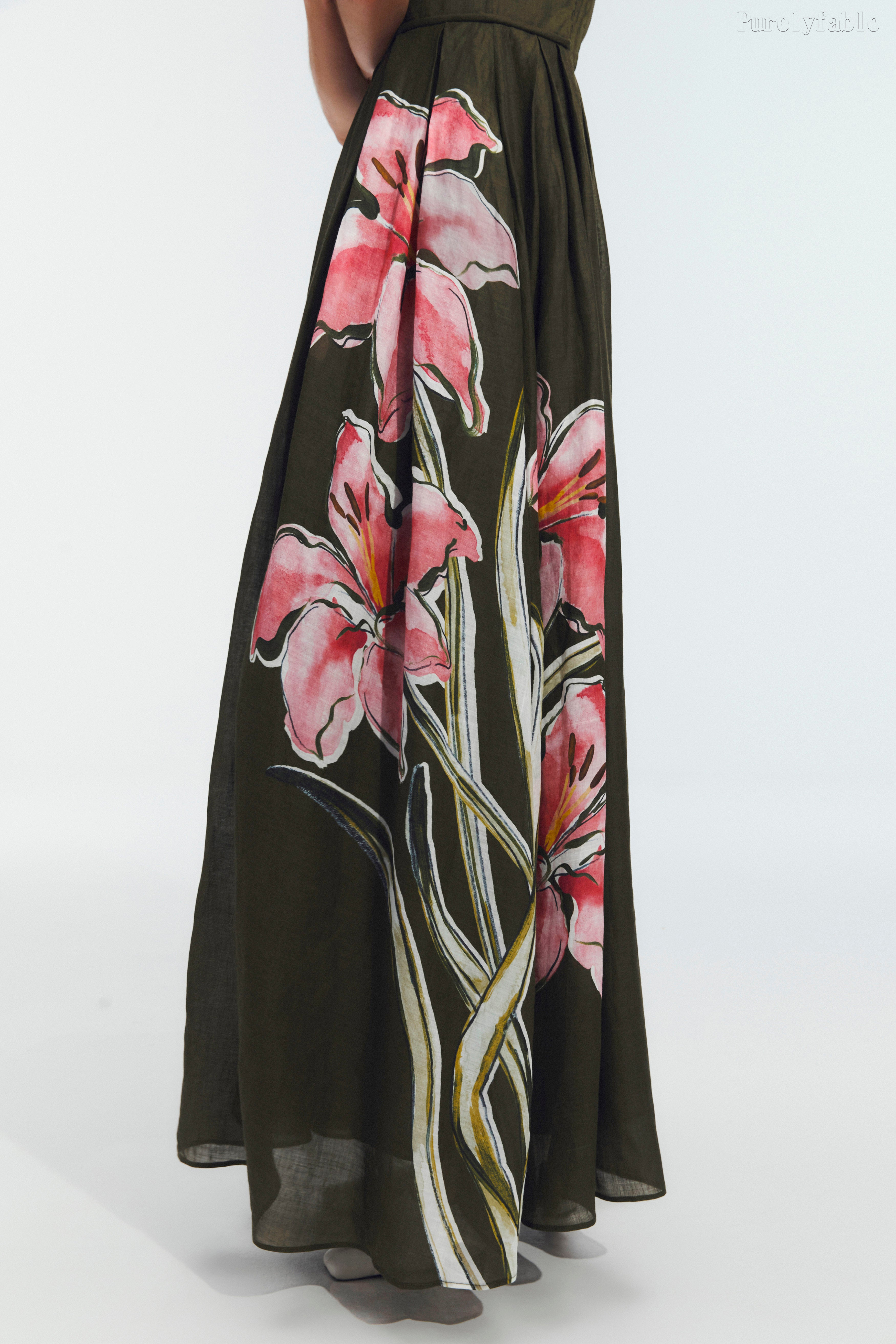 Giana Dark Green Deep V-Neck Long Dress With Thin Shoulder Straps