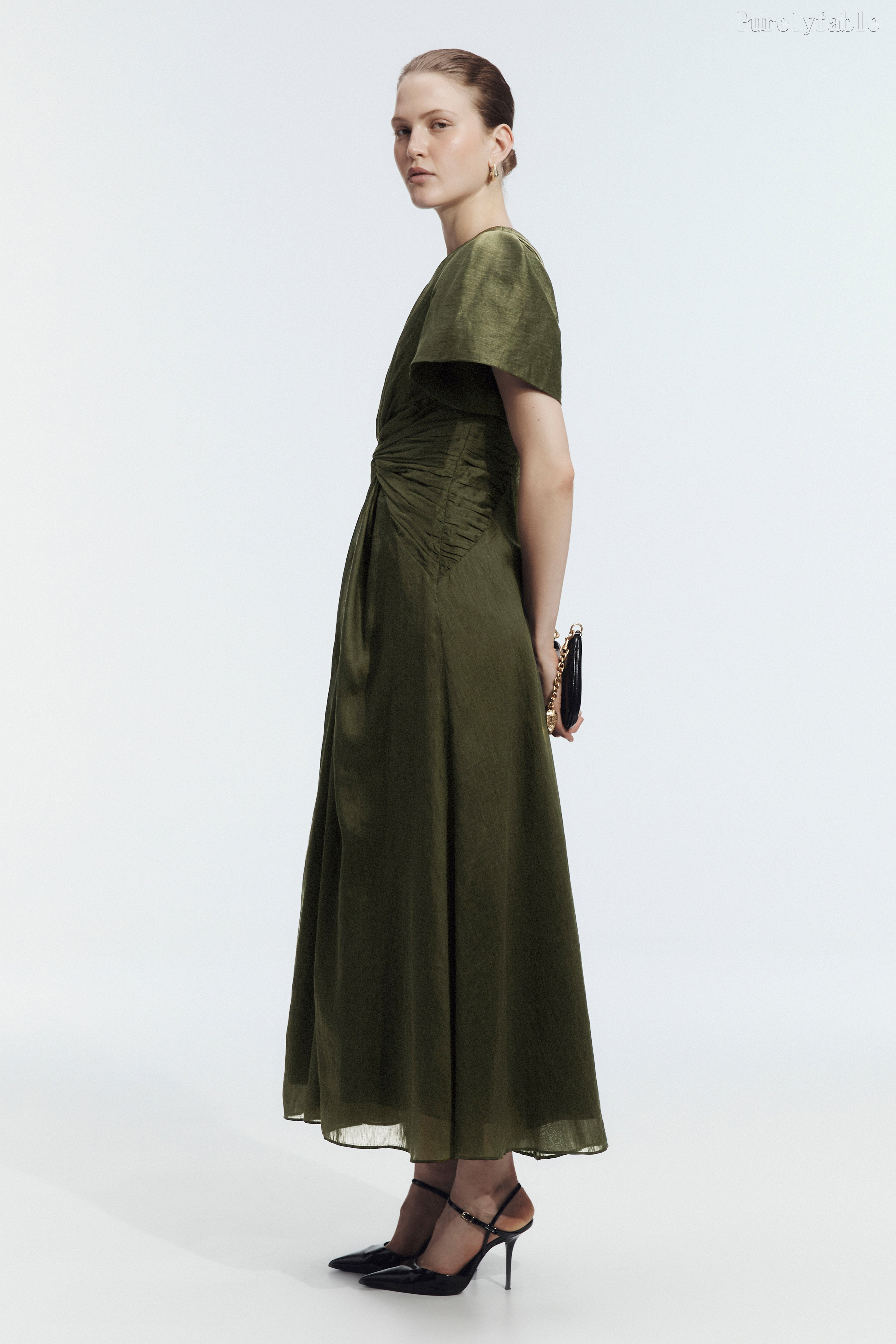 Hazel Dark Green Round-Neck Long Dress