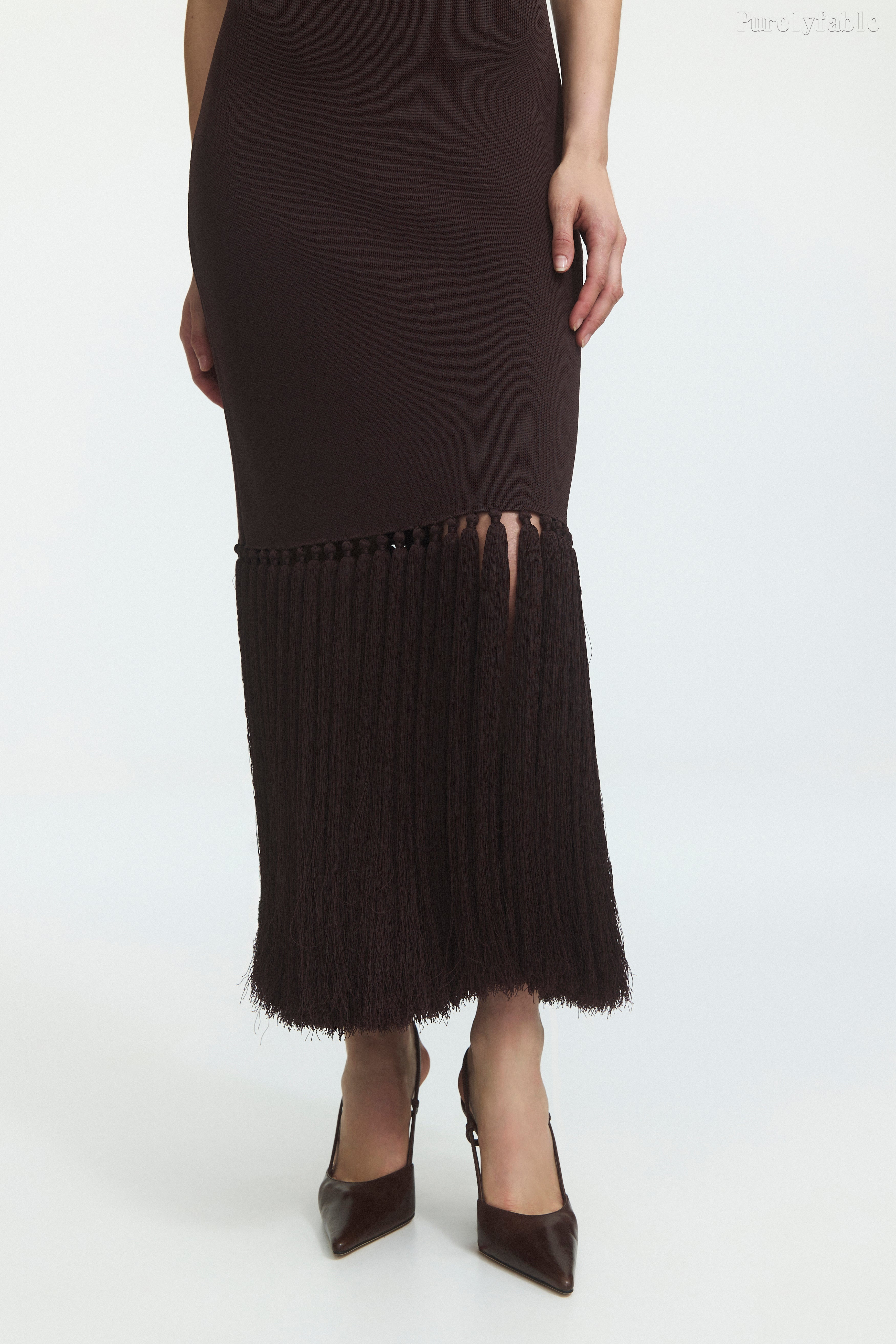 Hazel Brown Color Sleeveless Half-Neckline Mid-Length Evening Dress