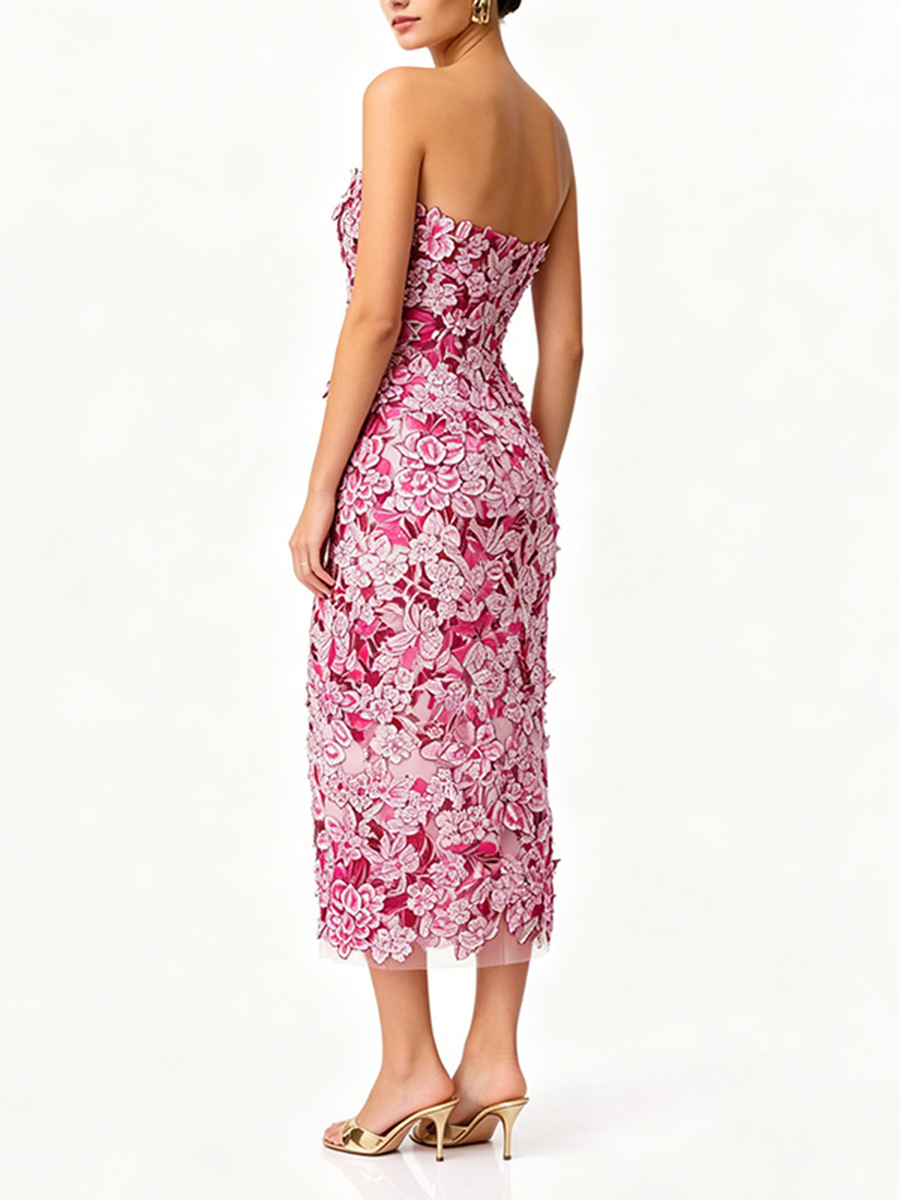 Giselle Pink Strapless Dress With Floral Appliqués