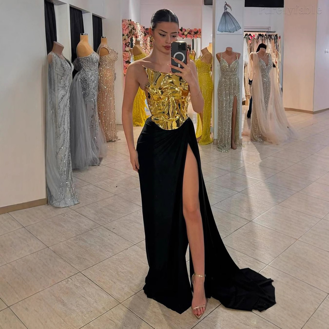 Giselle Black High-Slit Long Dress