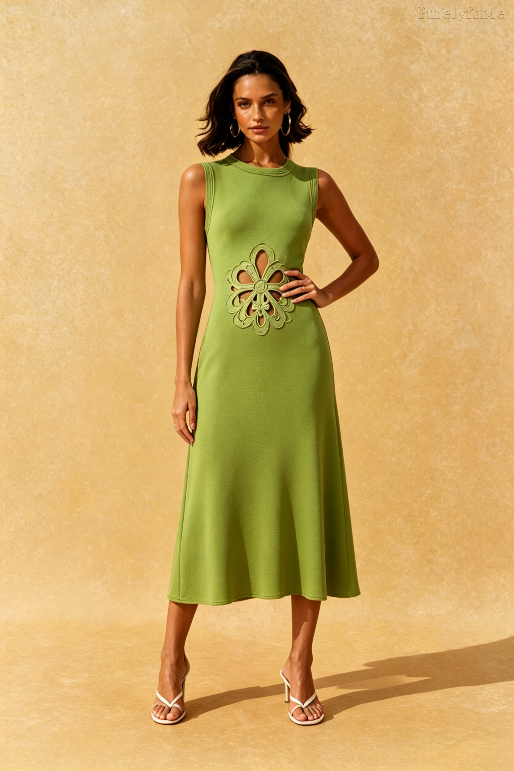 Eloise Green Sleeveless Hollow Out Dress