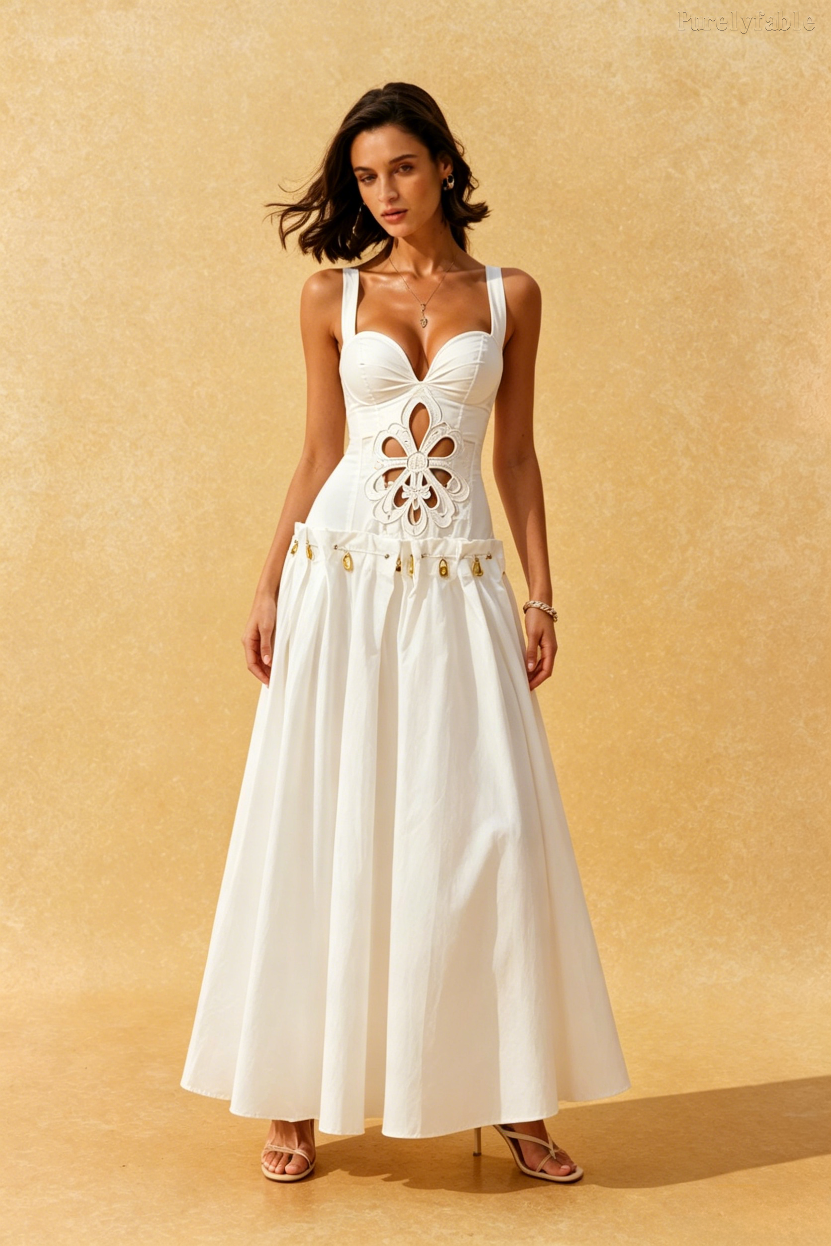Helena White Spaghetti Strap Ffloral Dress