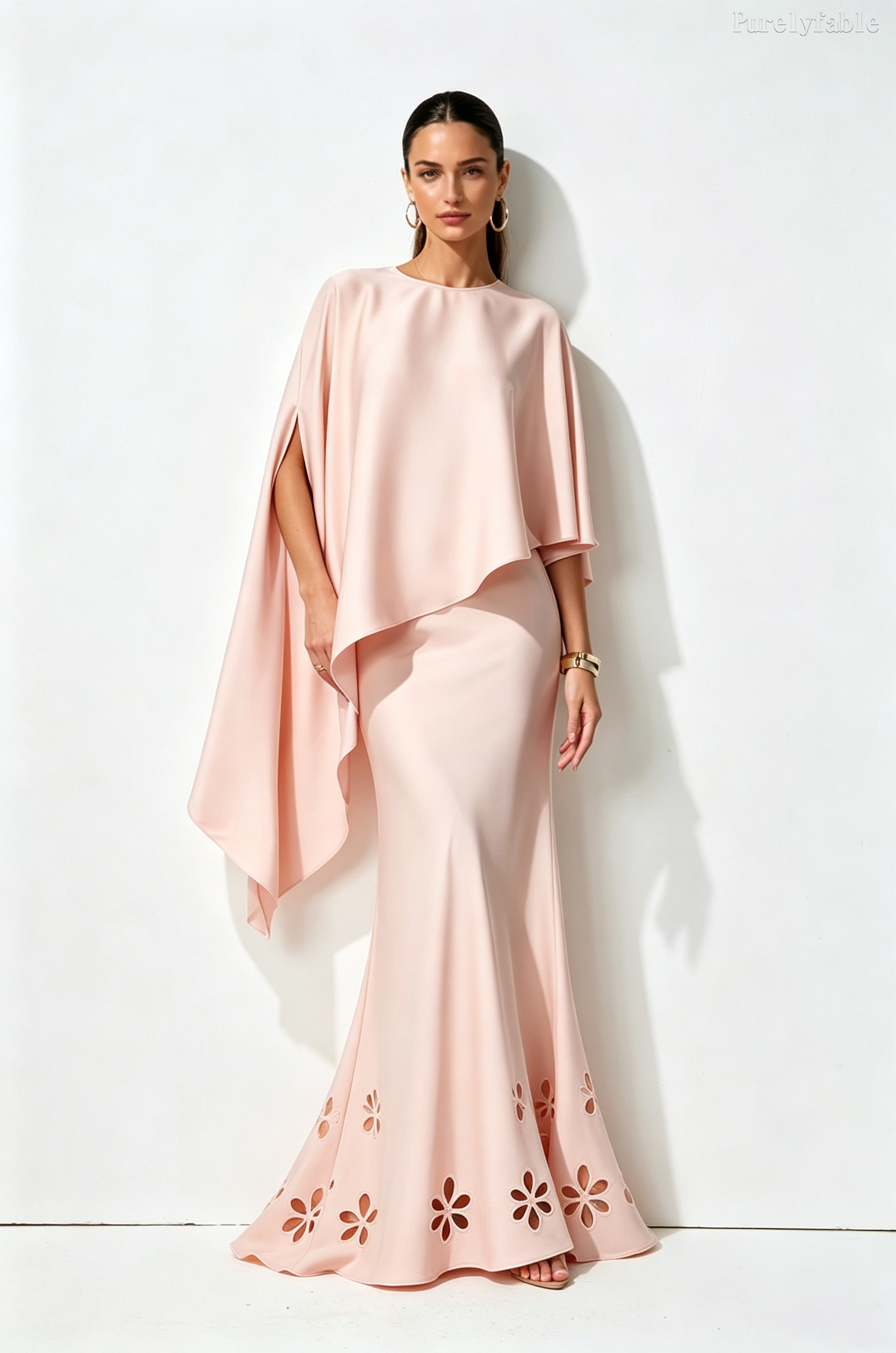 Daphne Pink Round Neck Fish Tail Hollow Dress