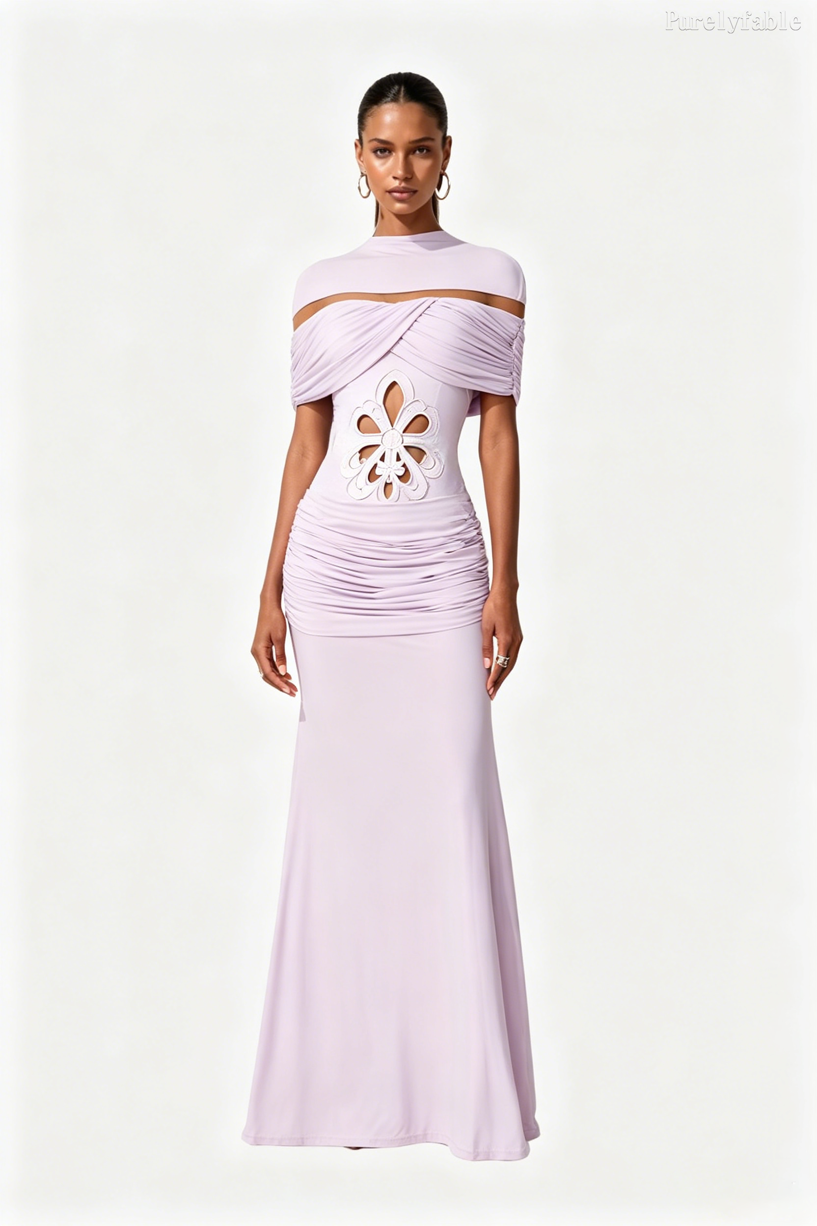 Daphne Pink Off Shoulder Cut Hollow Flower Dress