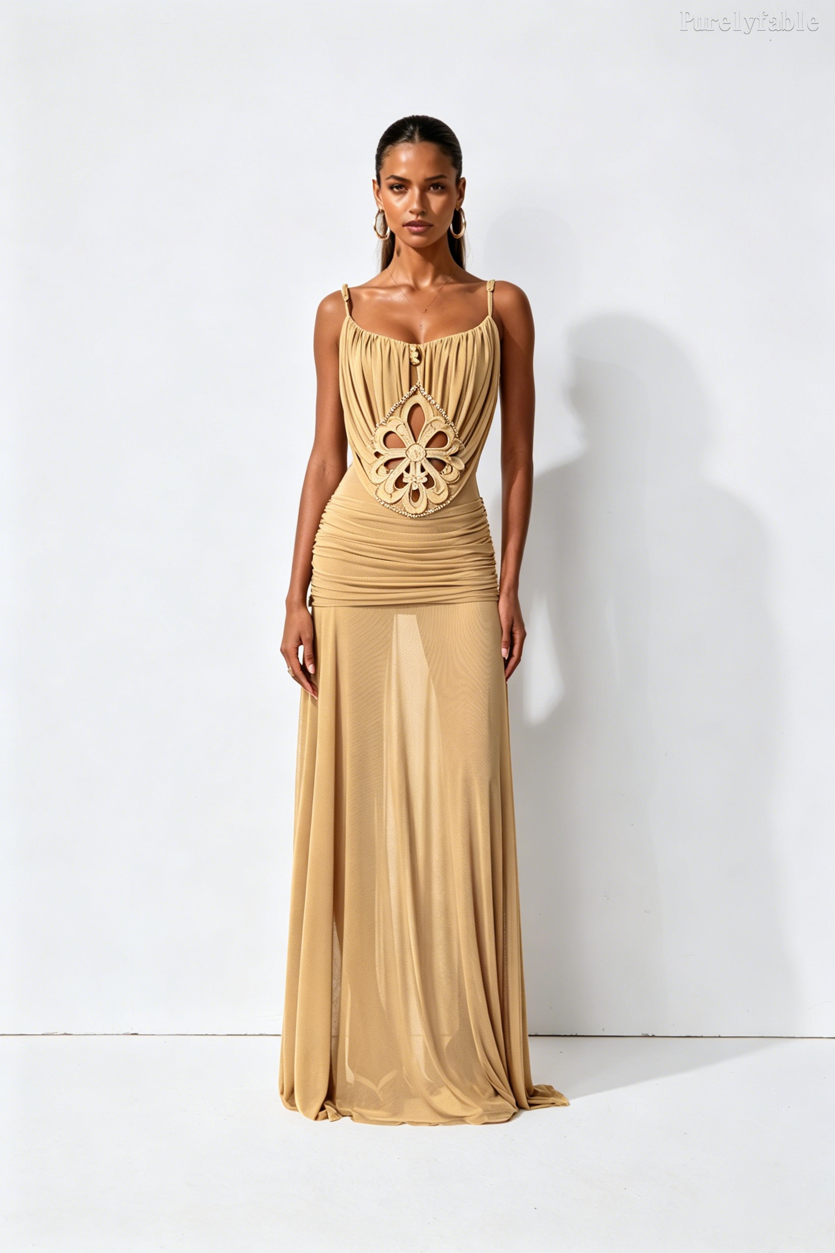 Daphne  khaki Slim Suspender Pleated Chest Dress