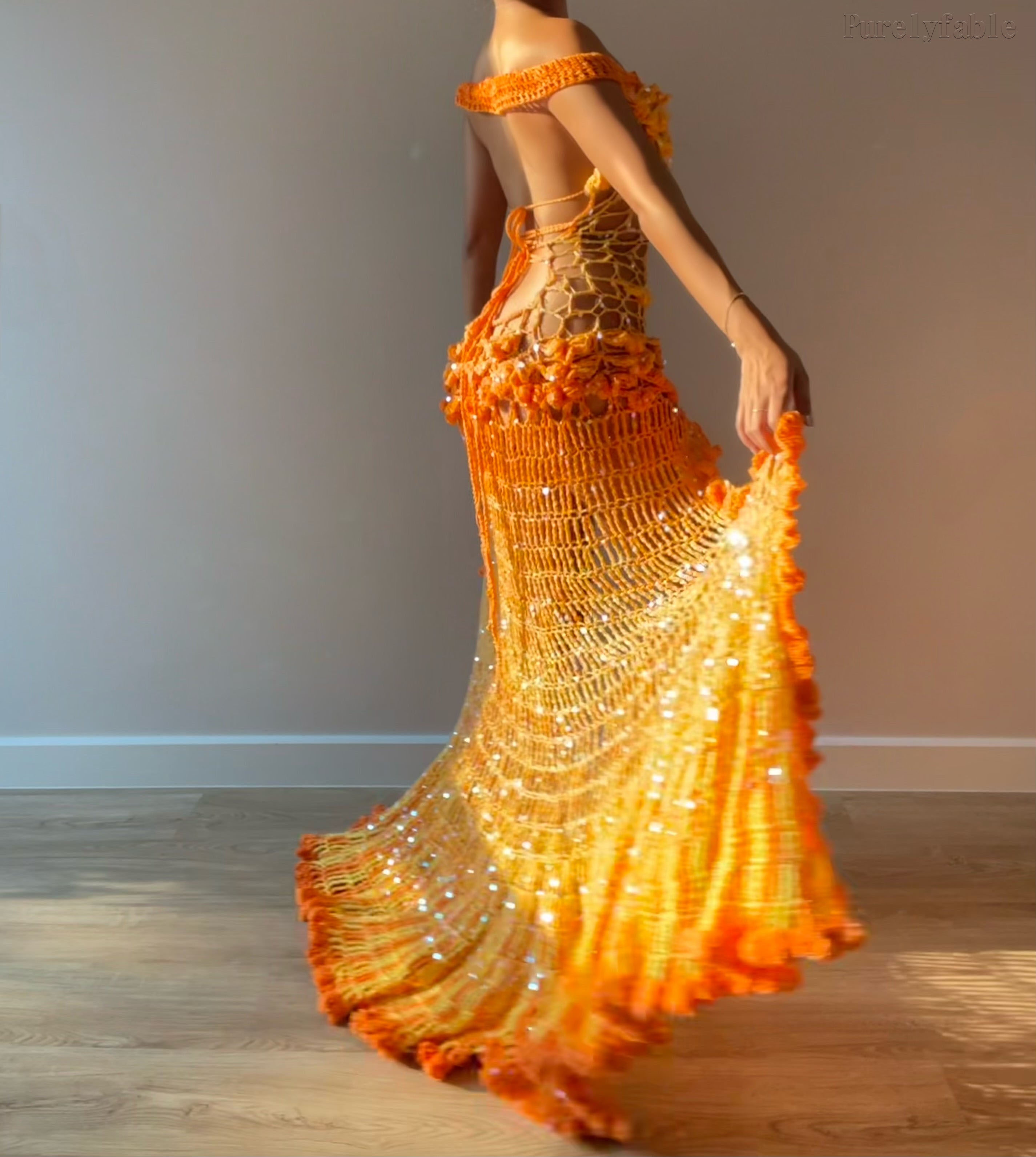 Liana Orange Sequin Mermaid Gown