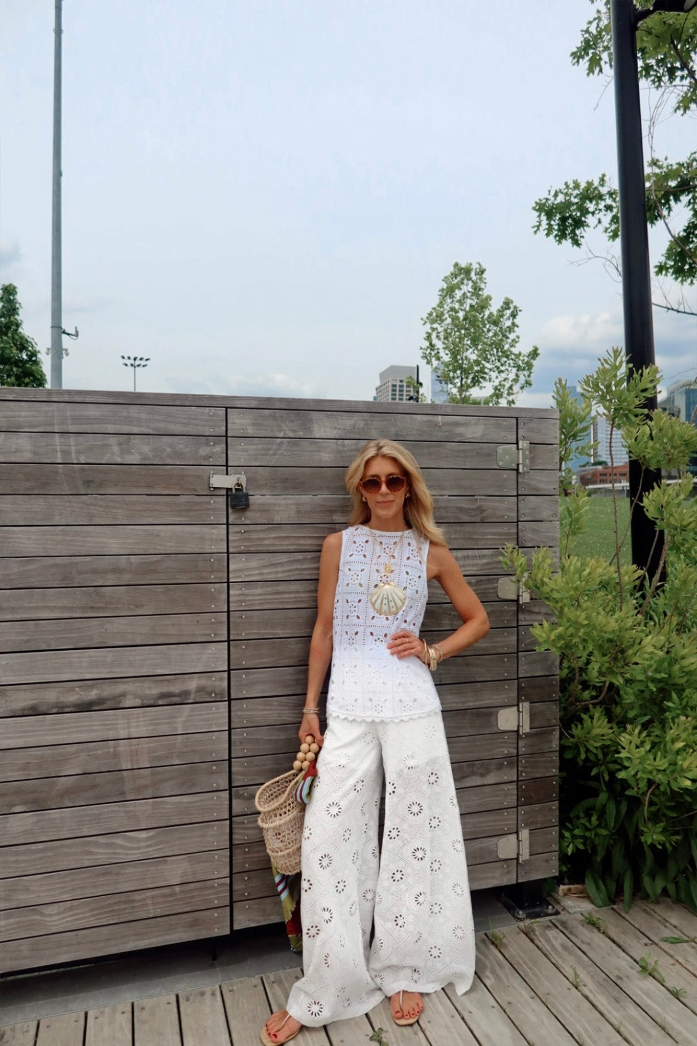 Antonella White Hollow-Out Wide-Leg Pantsuit