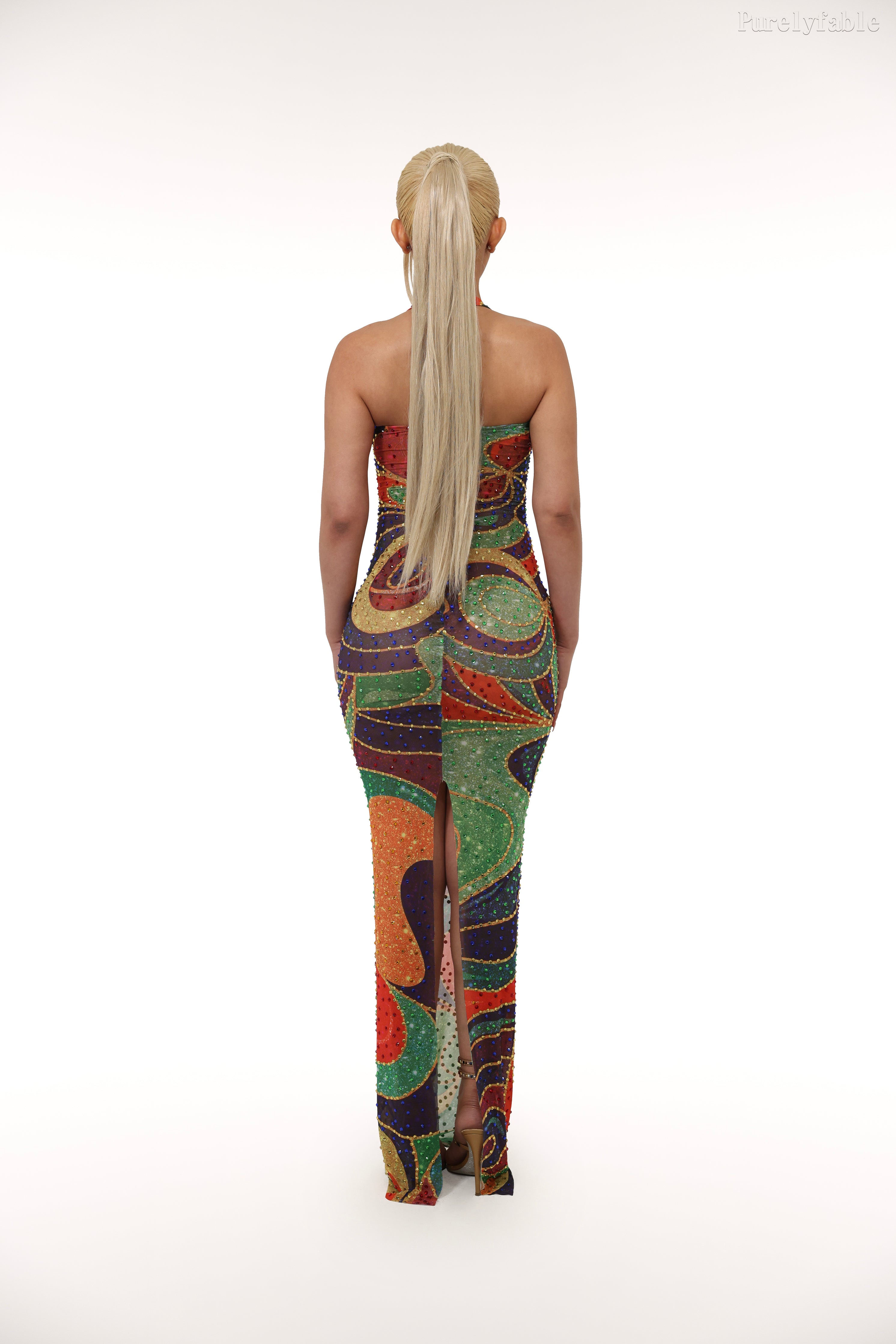 Odessa Color Neck Hanging Deep V Maxi Dress