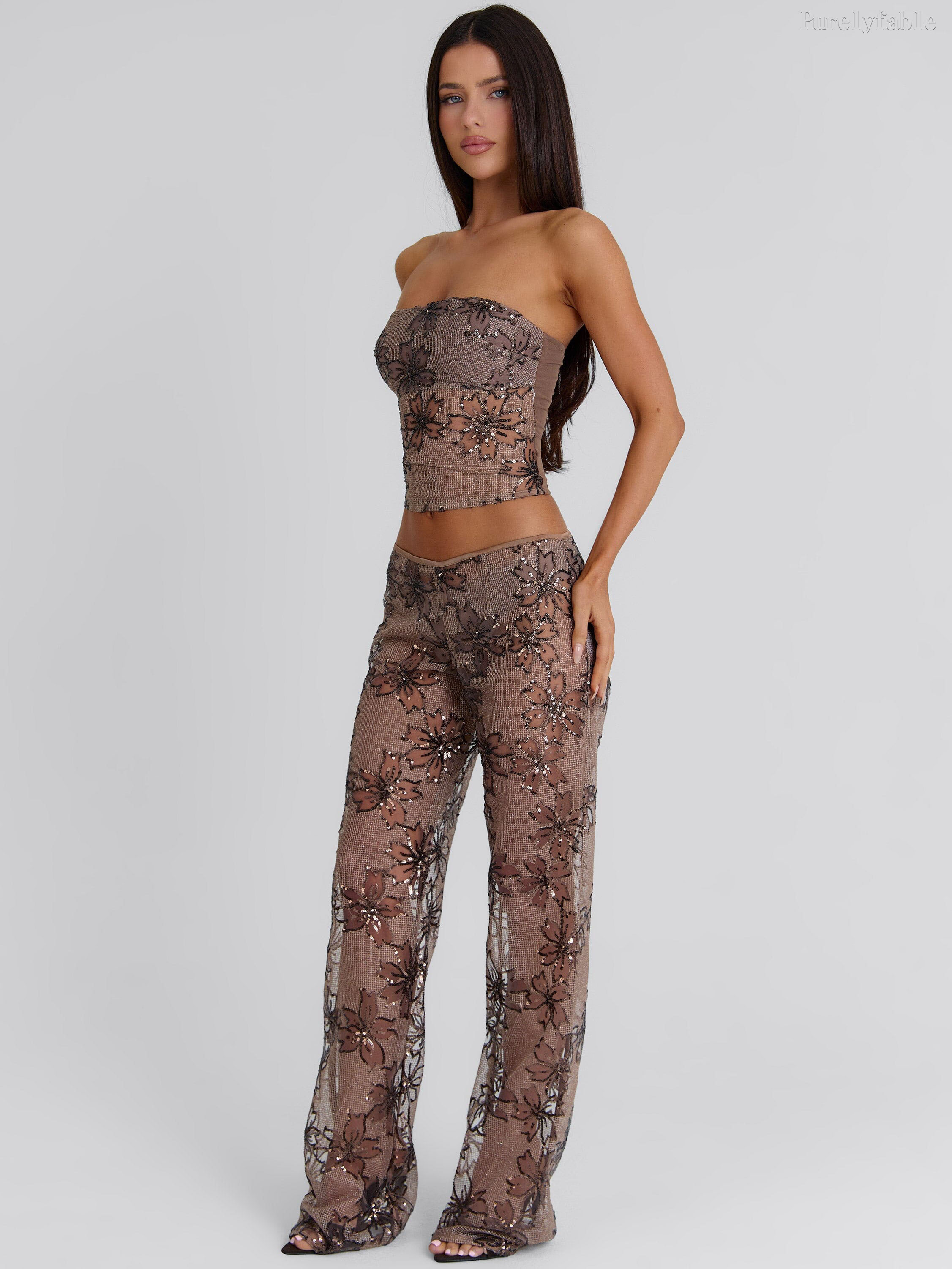 Lily Brown Strapless Short Top and Pants Two-Piece Set