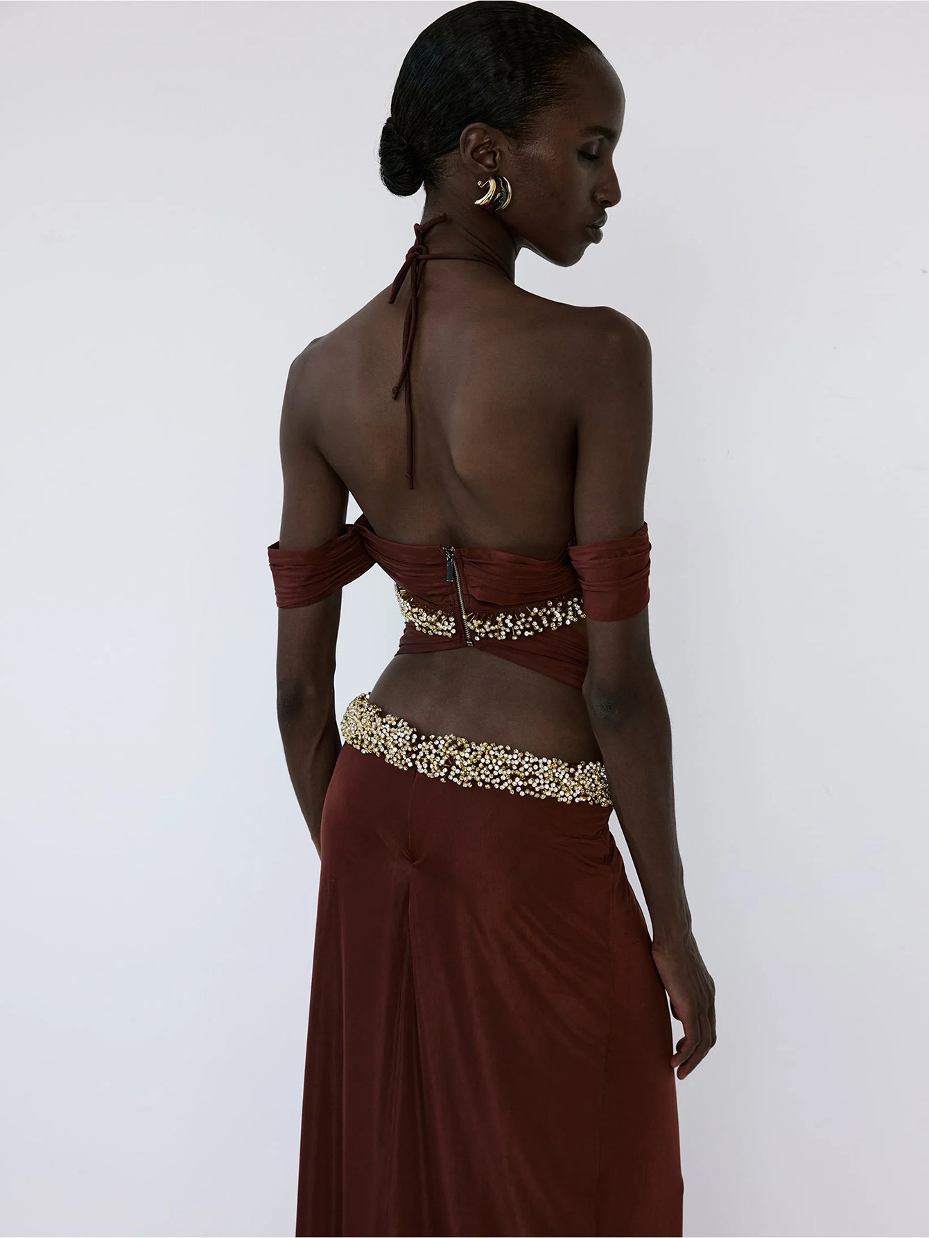 Evanna Deep Red Pleated Flowing Dress
