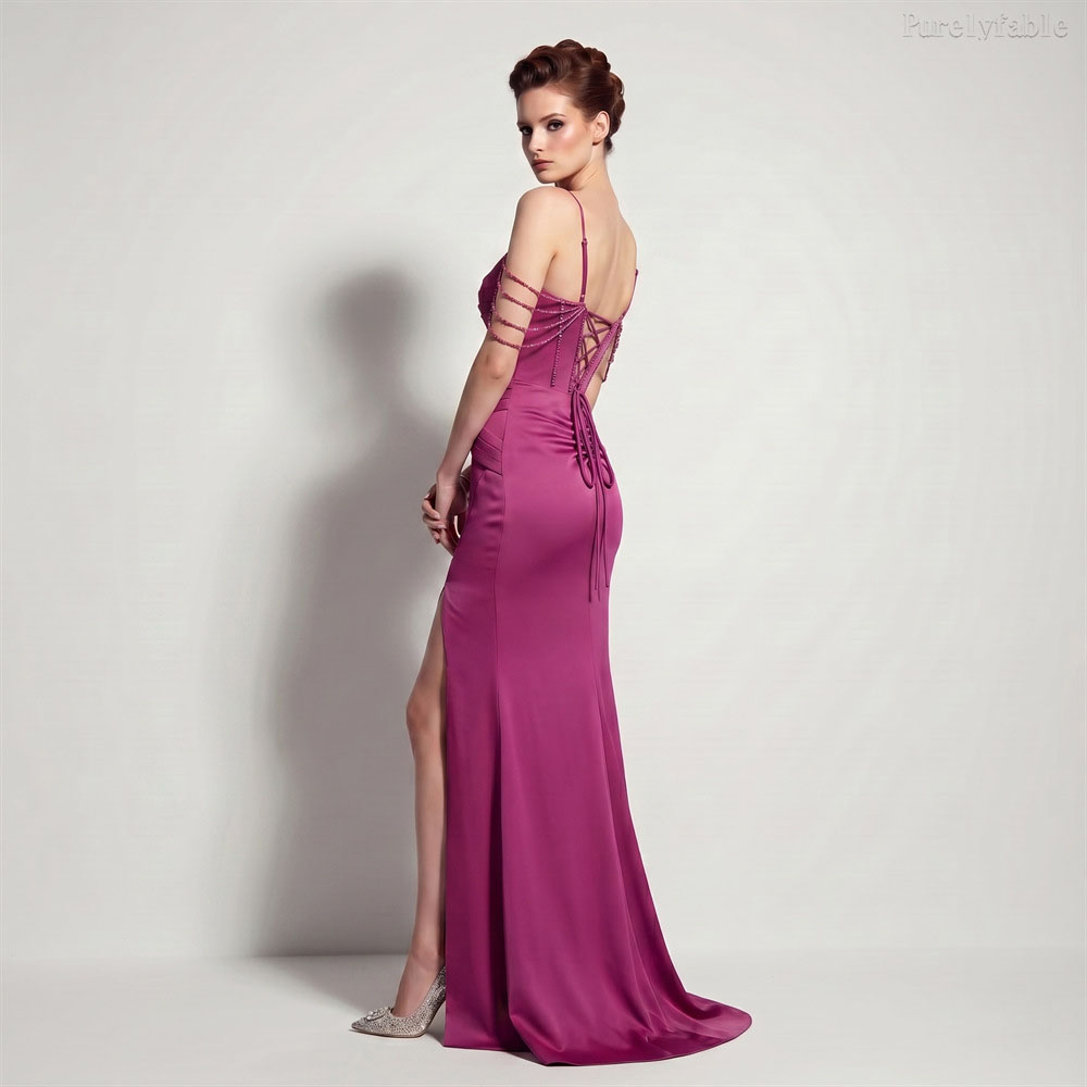 Elora purple  High Slit Slim Fit Strap Fish Tail Dress