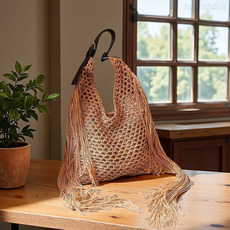 Coffee Colored Hollow Grass Woven Bag