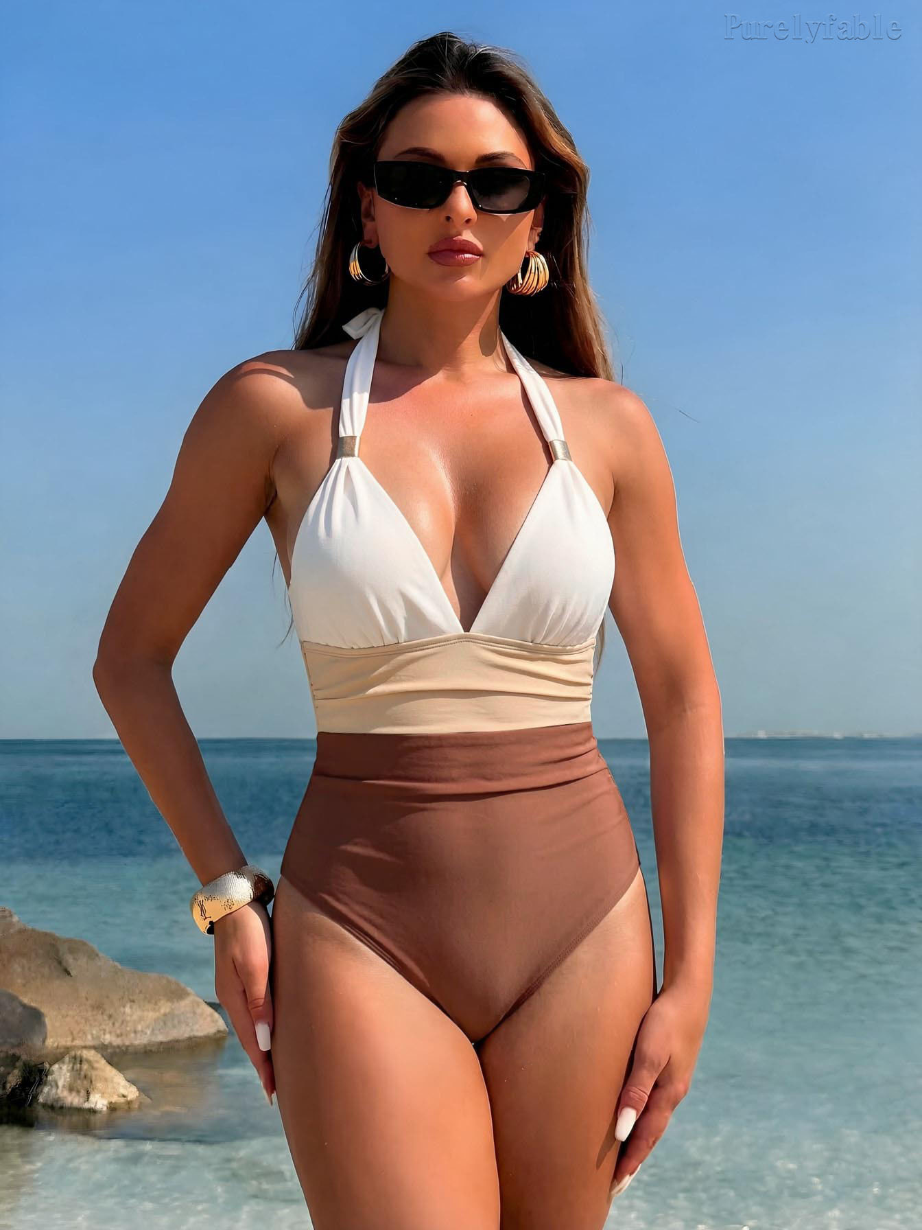 Delaney Brown Mesh Swimsuit With Wrapped Skirt Two-Piece Set