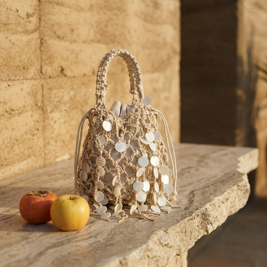 Rice White Glitter Bucket Bag